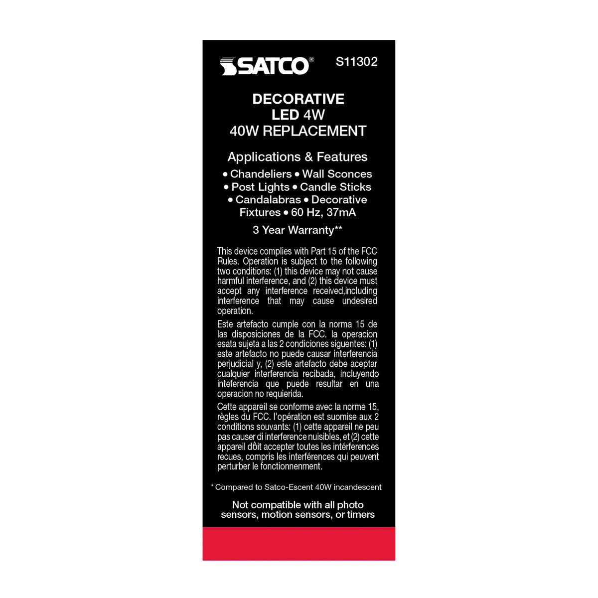4 Watt CA11 LED Filament - Satin Spun Clear - Candelabra base - 2700K - 120 Volt