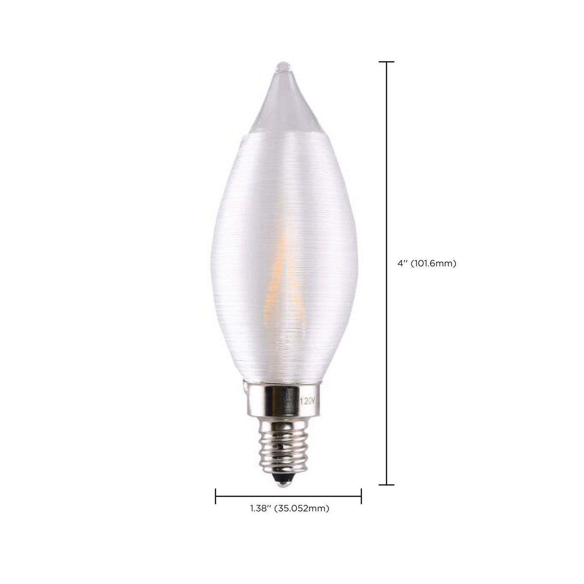 2 Watt CA11 LED Filament - Satin Spun Clear - Candelabra base - 2700K - 120 Volt - Carded