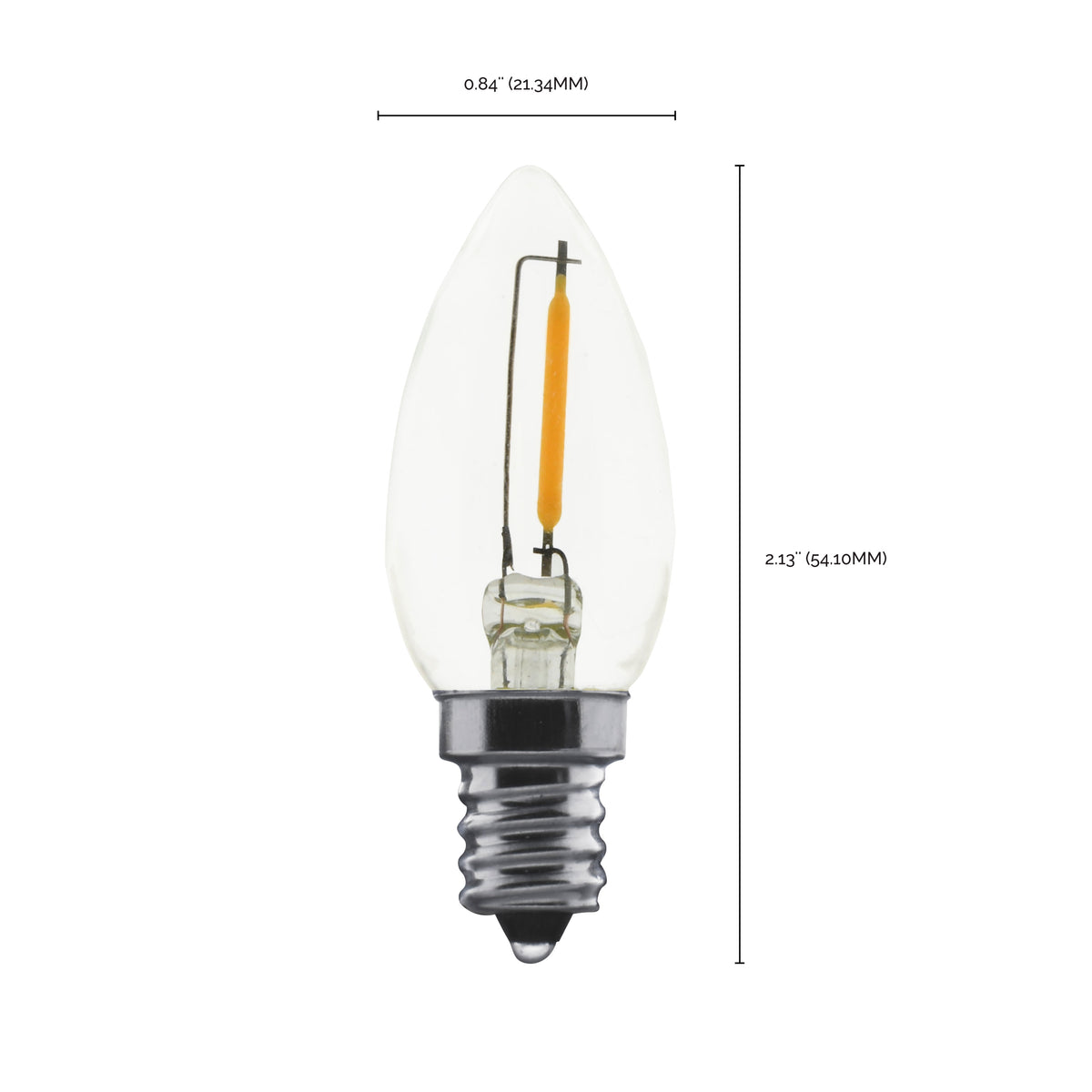 0.7 Watt LED Filament - C7 - Clear - 2700K - Candelabra base - 120 Volt - Carded 2 Pack