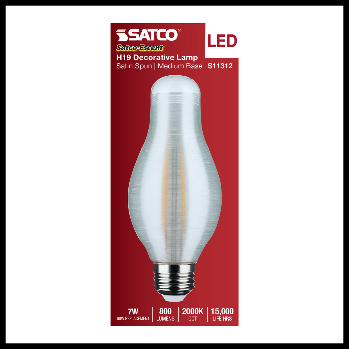 7 Watt H19 LED Filament - 2000K CCT - Medium Base - Satin Spun Finish - 120 Volt