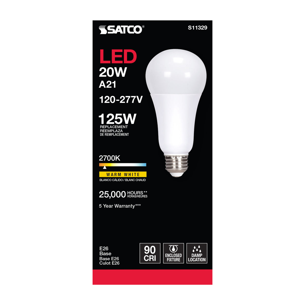 20 Watt - A21 LED - 2700K - Medium base - 220 deg. Beam Angle - 120-277 Volt