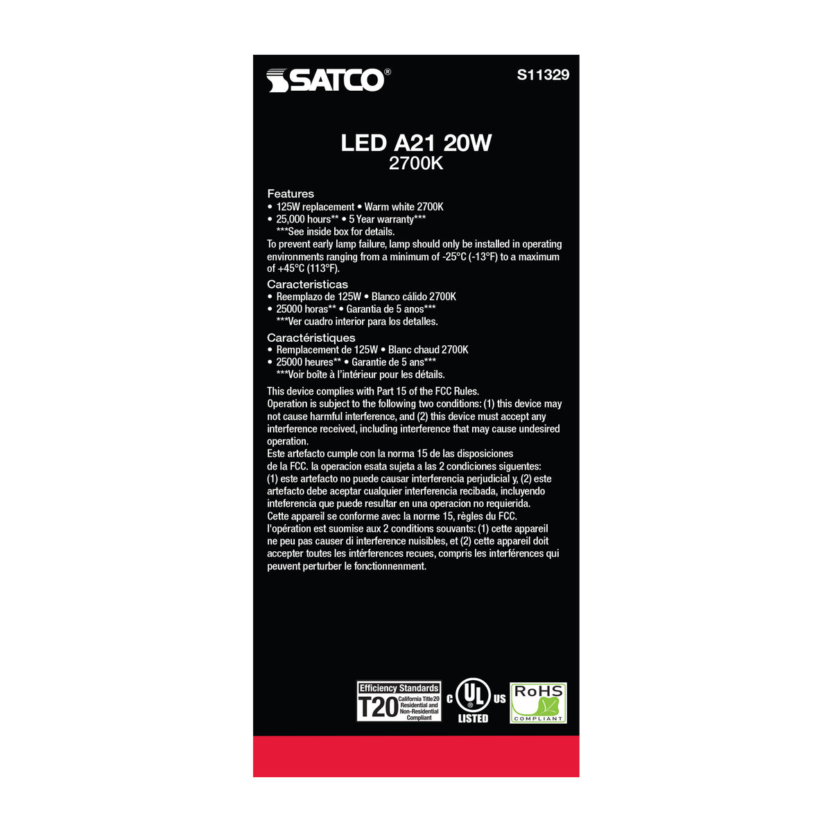 20 Watt - A21 LED - 2700K - Medium base - 220 deg. Beam Angle - 120-277 Volt
