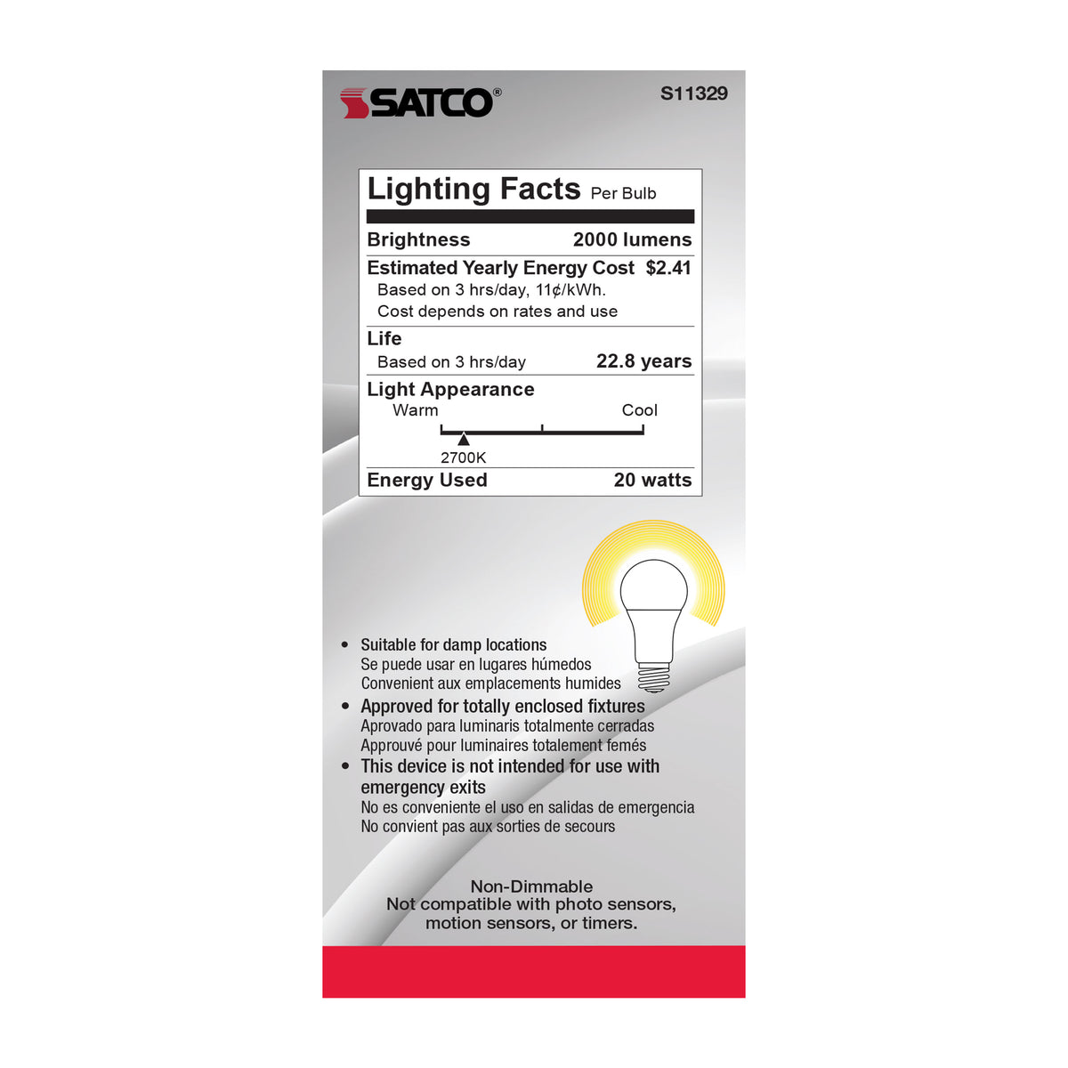20 Watt - A21 LED - 2700K - Medium base - 220 deg. Beam Angle - 120-277 Volt
