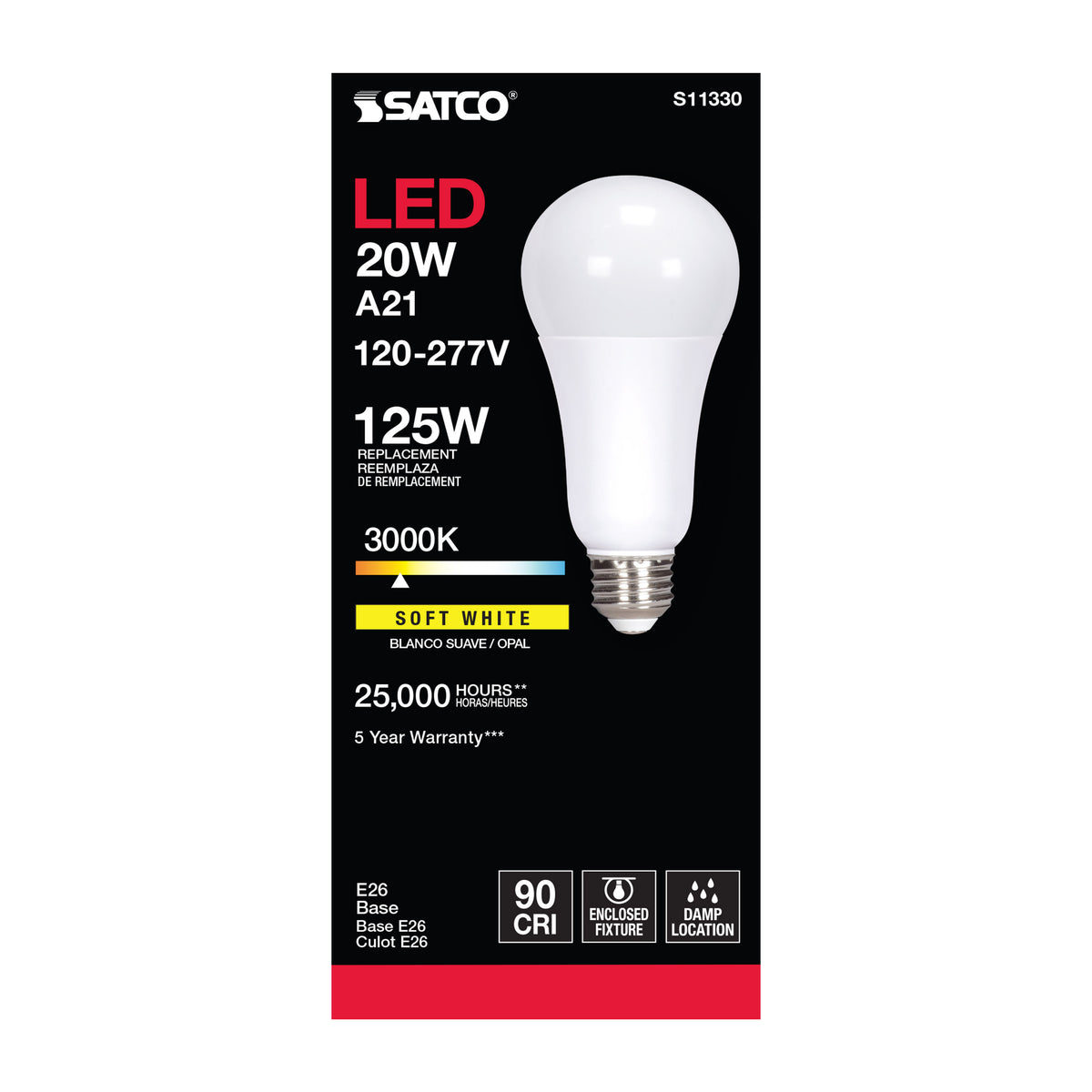20 Watt - A21 LED - 3000K - Medium base - 220 deg. Beam Angle - 120-277 Volt