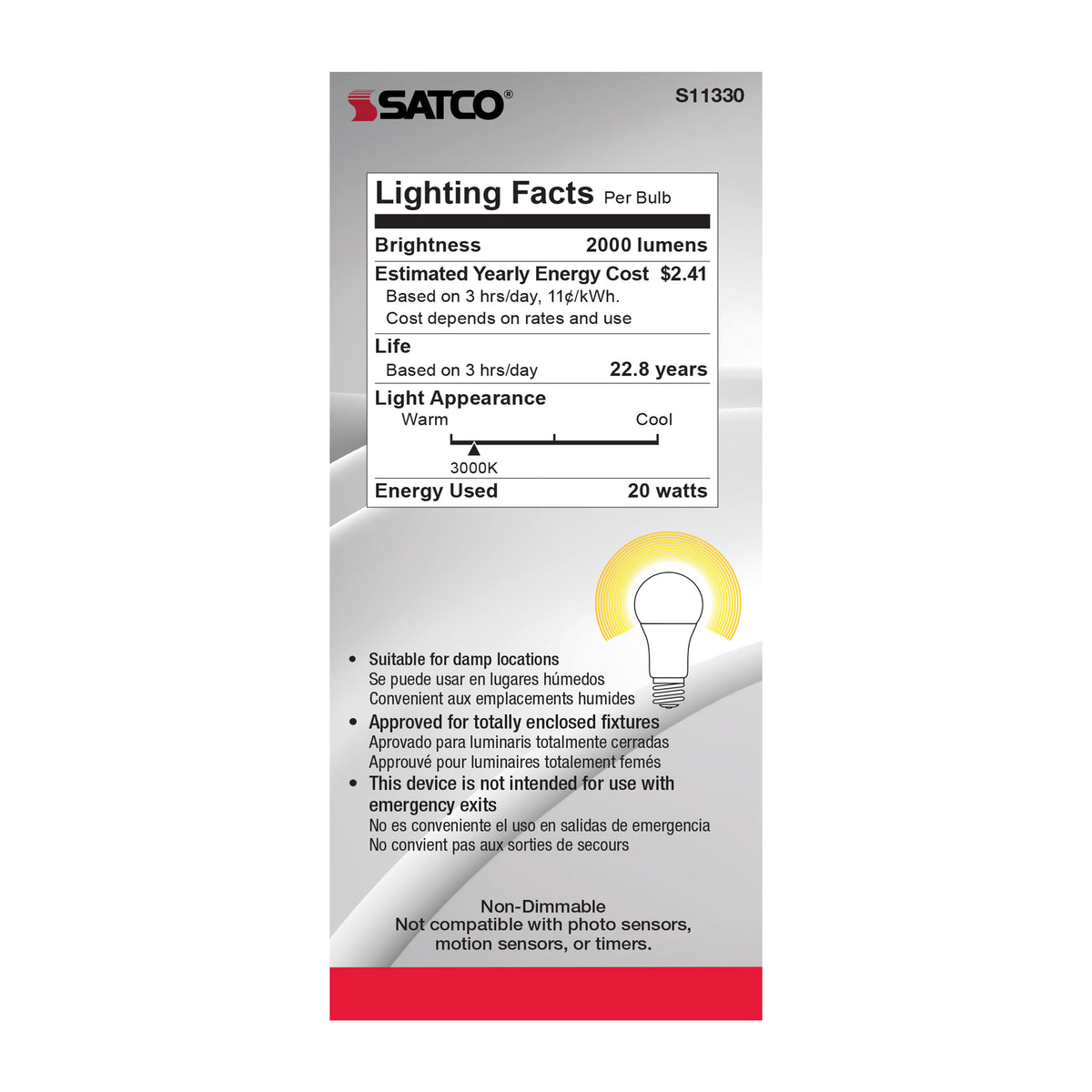 20 Watt - A21 LED - 3000K - Medium base - 220 deg. Beam Angle - 120-277 Volt