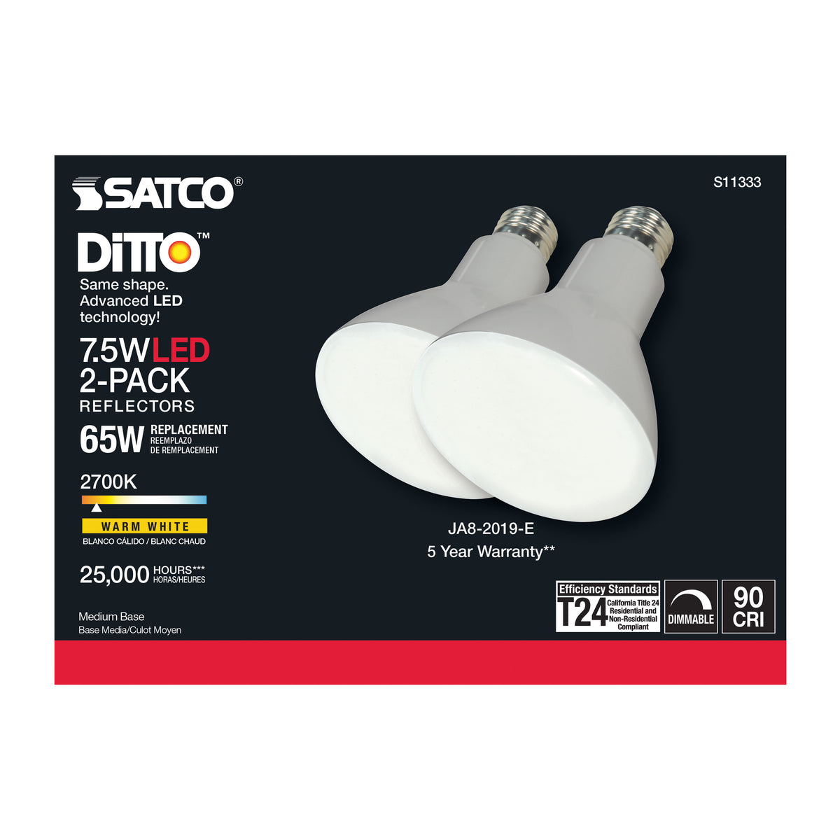 7.5 Watt - BR30 LED - 2700K - Medium base - 105 deg. Beam Angle - 120 Volt - 2-pack