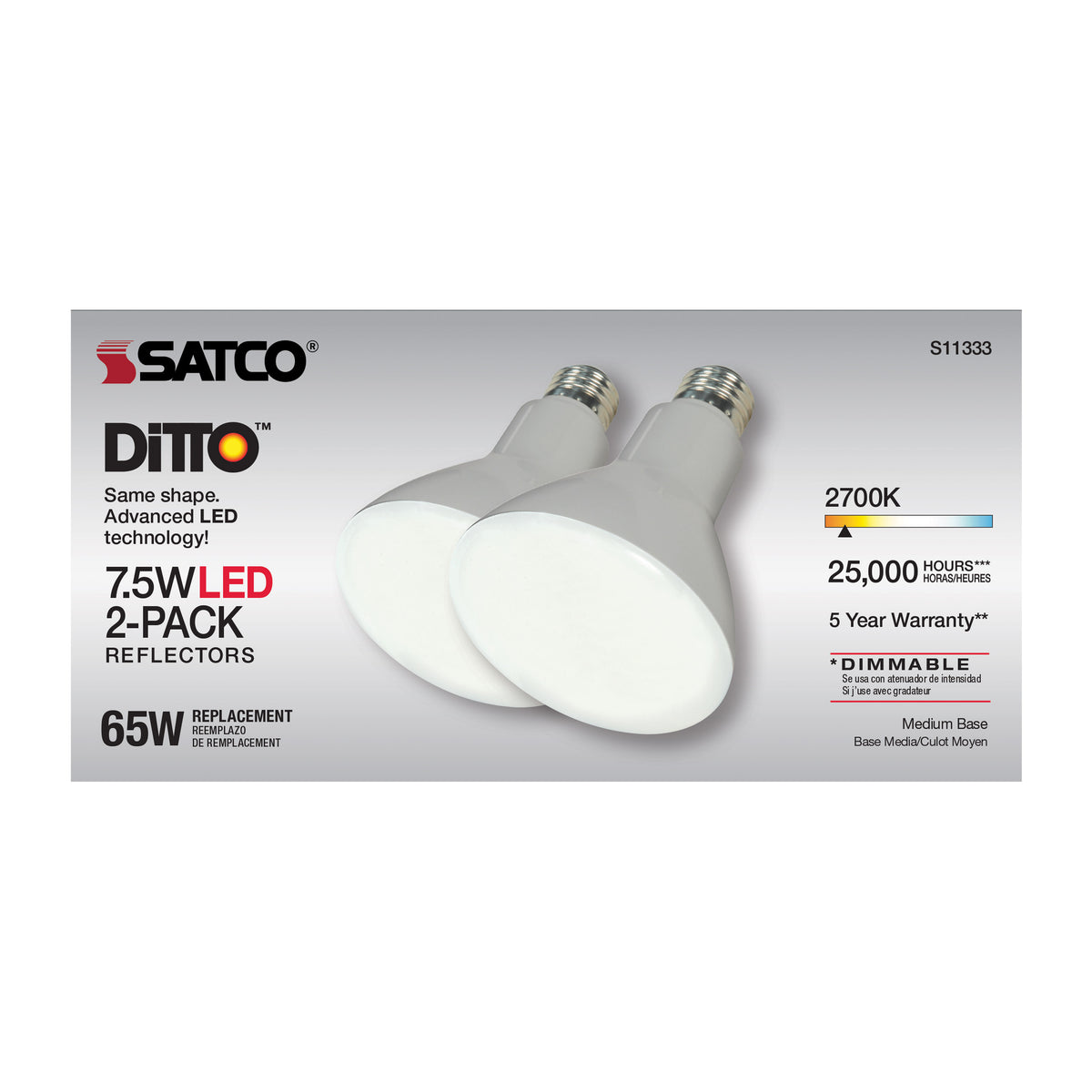 7.5 Watt - BR30 LED - 2700K - Medium base - 105 deg. Beam Angle - 120 Volt - 2-pack