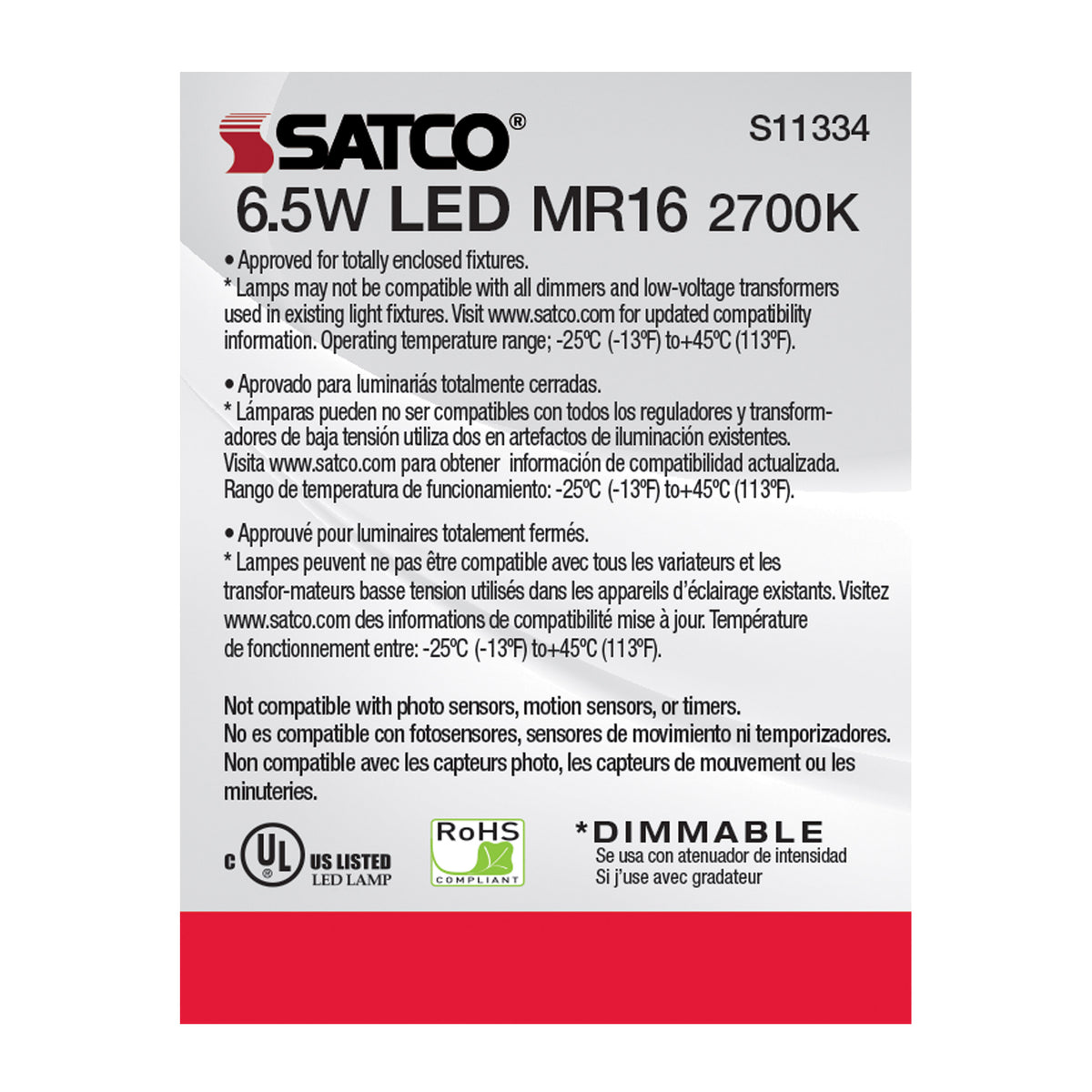 6.5 Watt - MR16 LED - 2700K - GU5.3 base - 25 deg. Beam Angle - 12 Volt
