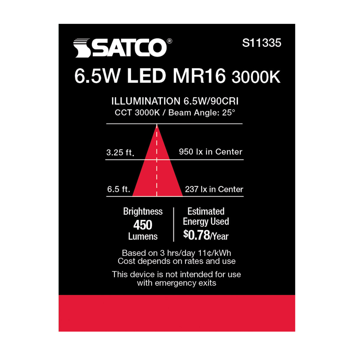 6.5 Watt - MR16 LED - 3000K - GU5.3 base - 25 deg. Beam Angle - 12 Volt