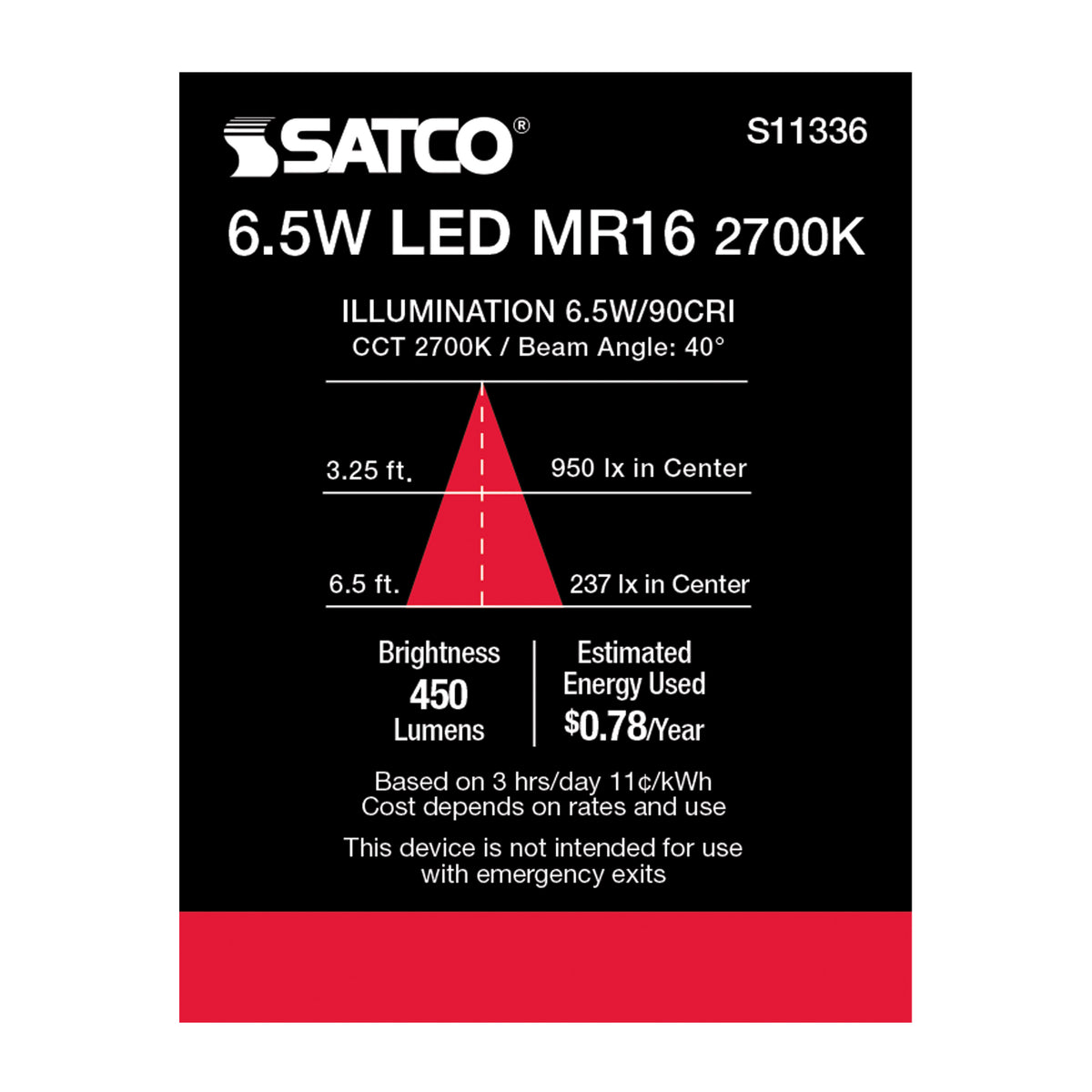 6.5 Watt - MR16 LED - 2700K - GU5.3 base - 40 deg. Beam Angle - 12 Volt