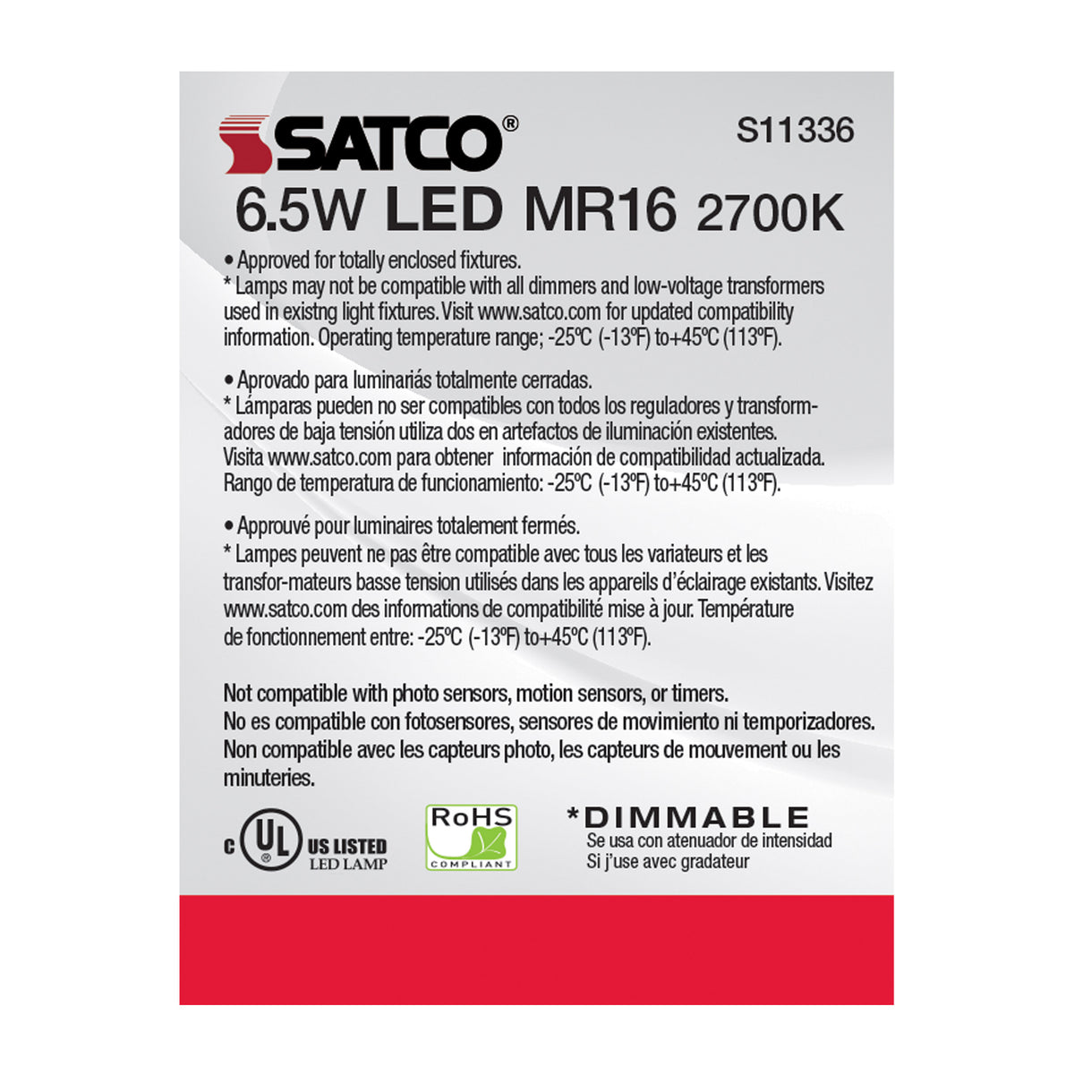 6.5 Watt - MR16 LED - 2700K - GU5.3 base - 40 deg. Beam Angle - 12 Volt