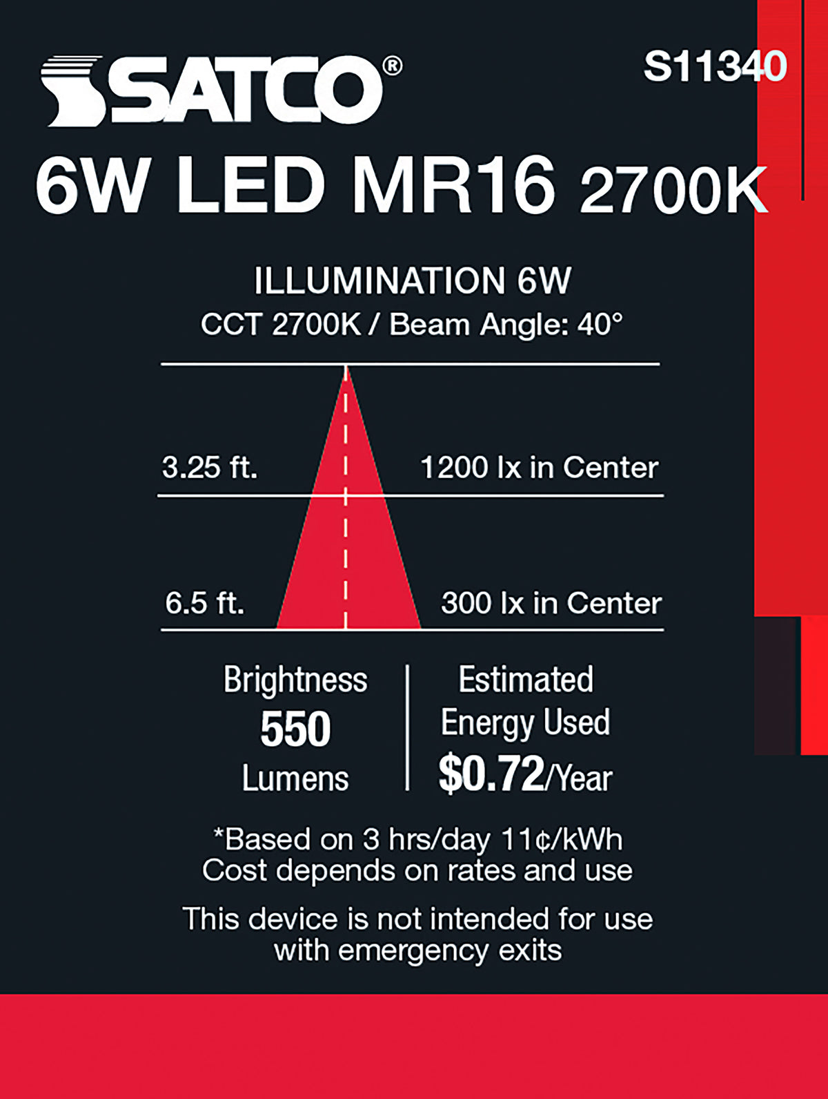 6 Watt - MR16 LED - 2700K - GU5.3 base - 40 deg. Beam Angle - 24 Volt