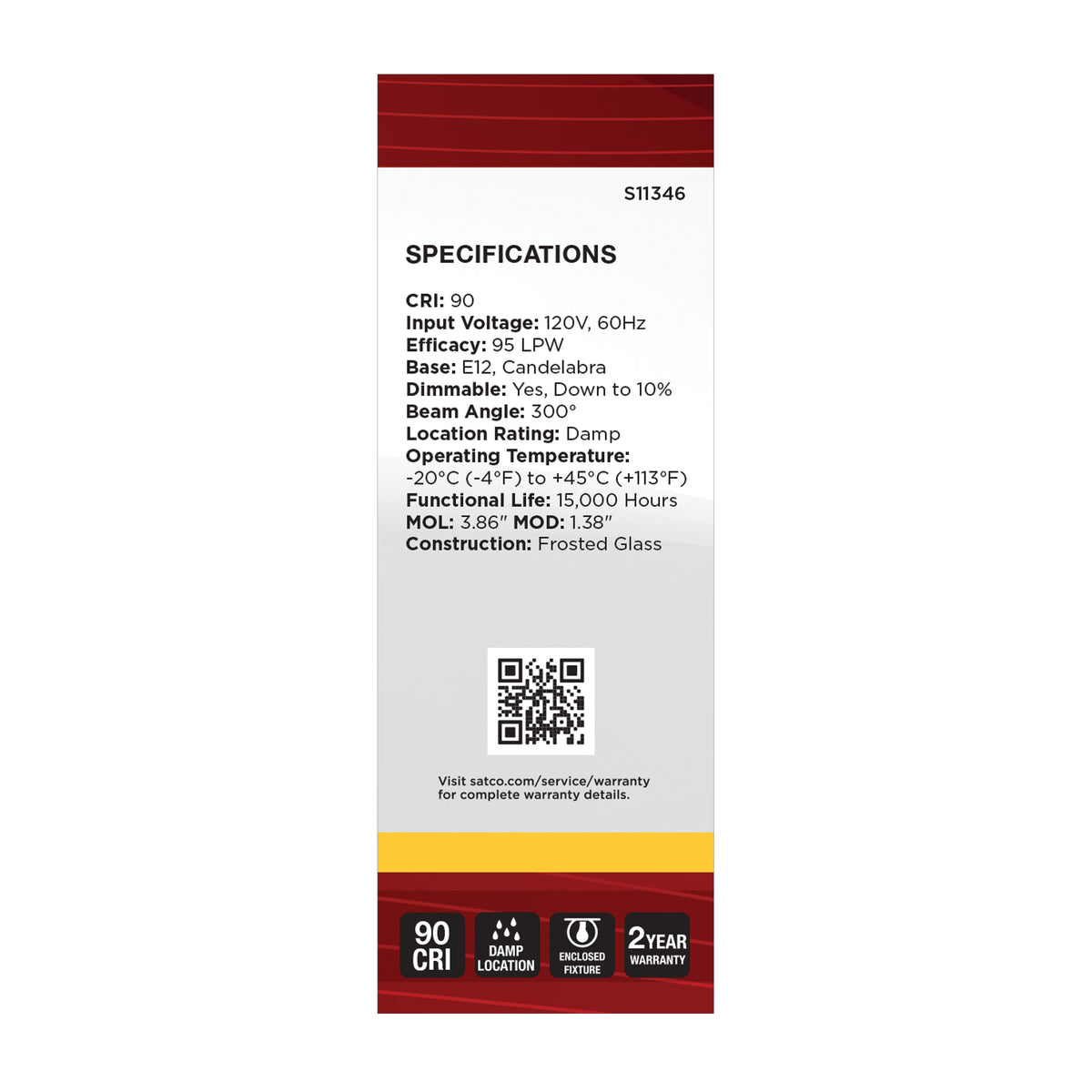 8 Watt C11 LED Filament - Frosted Finish - Candelabra Base - 3000K - 90 CRI - 760 Lumens - 120 Volt
