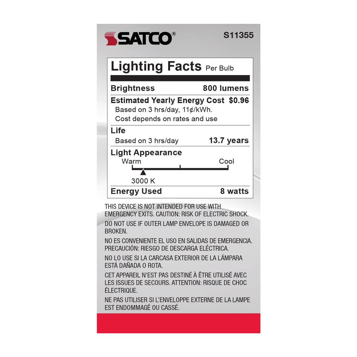 8 Watt - A19 LED Filament - Clear - 3000K - Medium base - 120 Volt