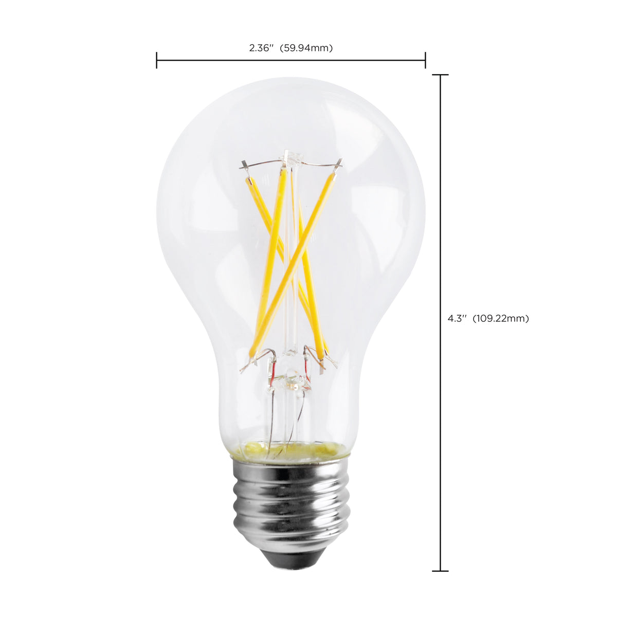 8 Watt - A19 LED Filament - Clear - 3000K - Medium base - 120 Volt