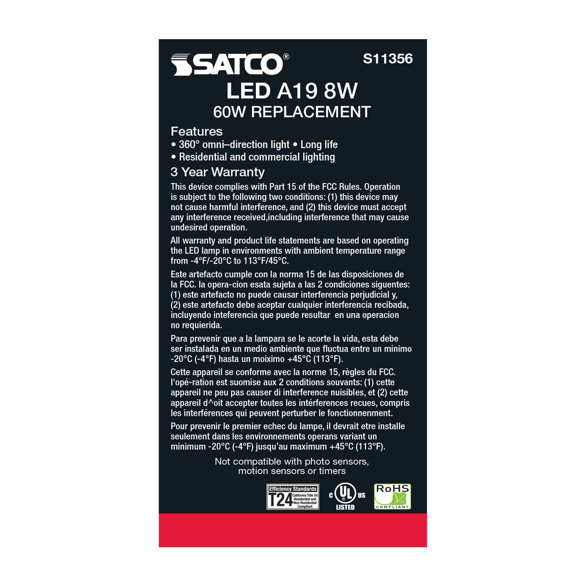 8 Watt - A19 LED Filament - Soft White - 2700K - Medium base - 120 Volt