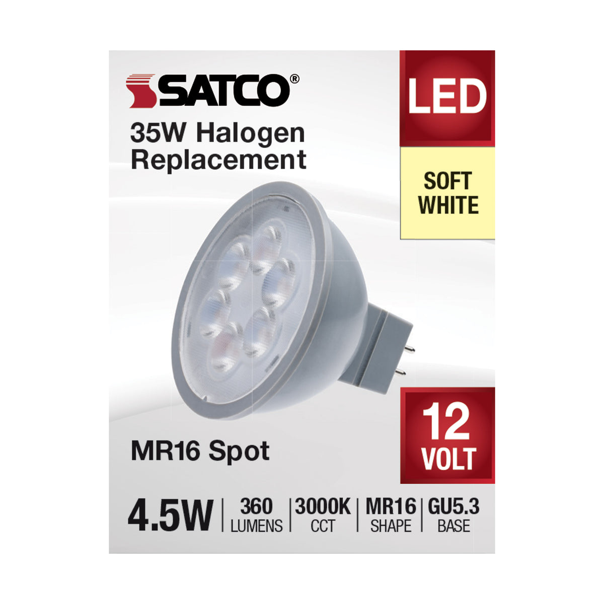 4.5 Watt MR16 LED - Silver Finish - 3000K - GU5.3 Base - 360 Lumens - 12 Volt