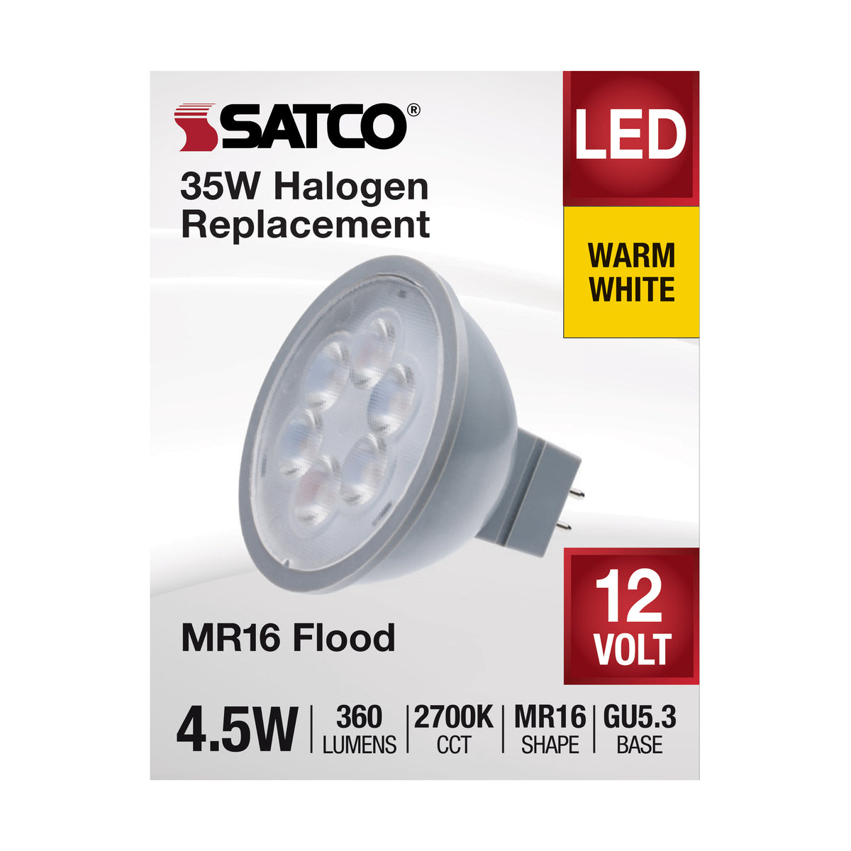4.5 Watt MR16 LED - Silver Finish - 2700K - GU5.3 Base - 360 Lumens - 12 Volt