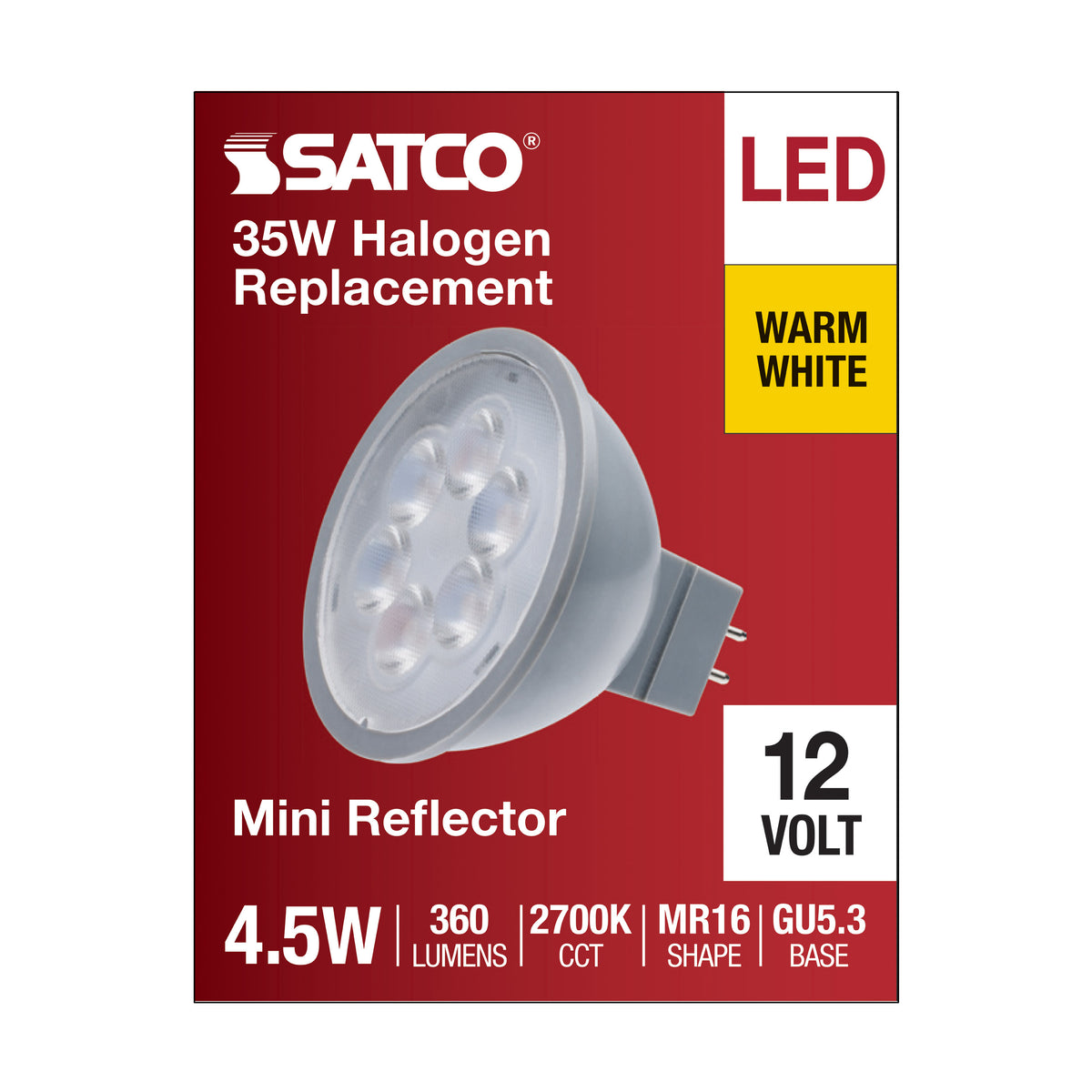 4.5 Watt MR16 LED - Silver Finish - 2700K - GU5.3 Base - 360 Lumens - 12 Volt
