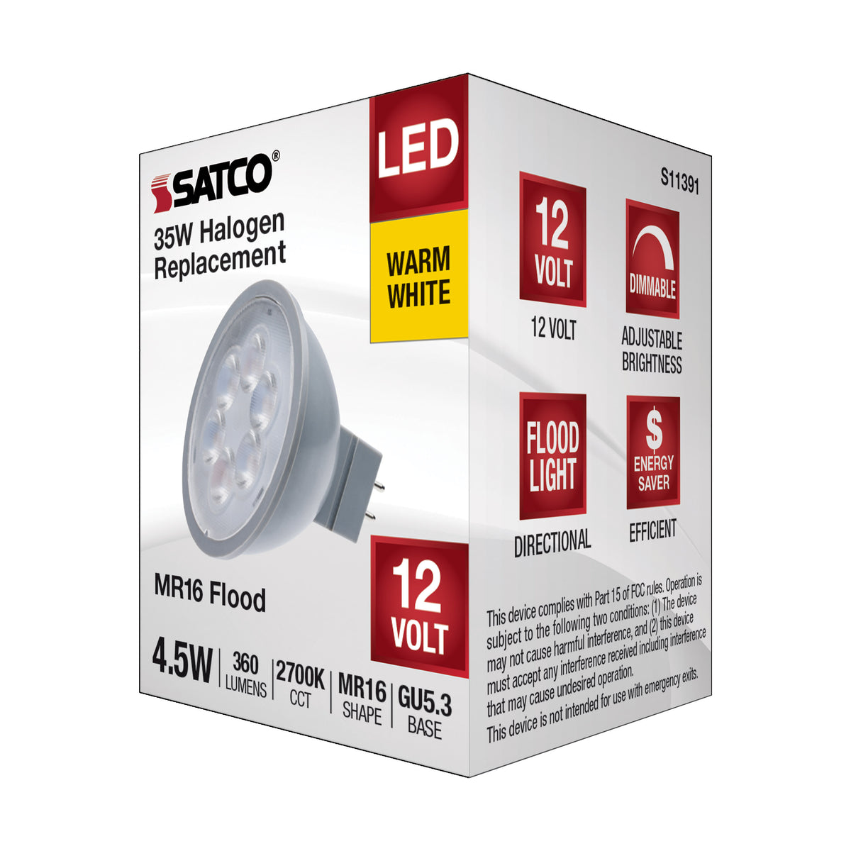 4.5 Watt MR16 LED - Silver Finish - 2700K - GU5.3 Base - 360 Lumens - 12 Volt