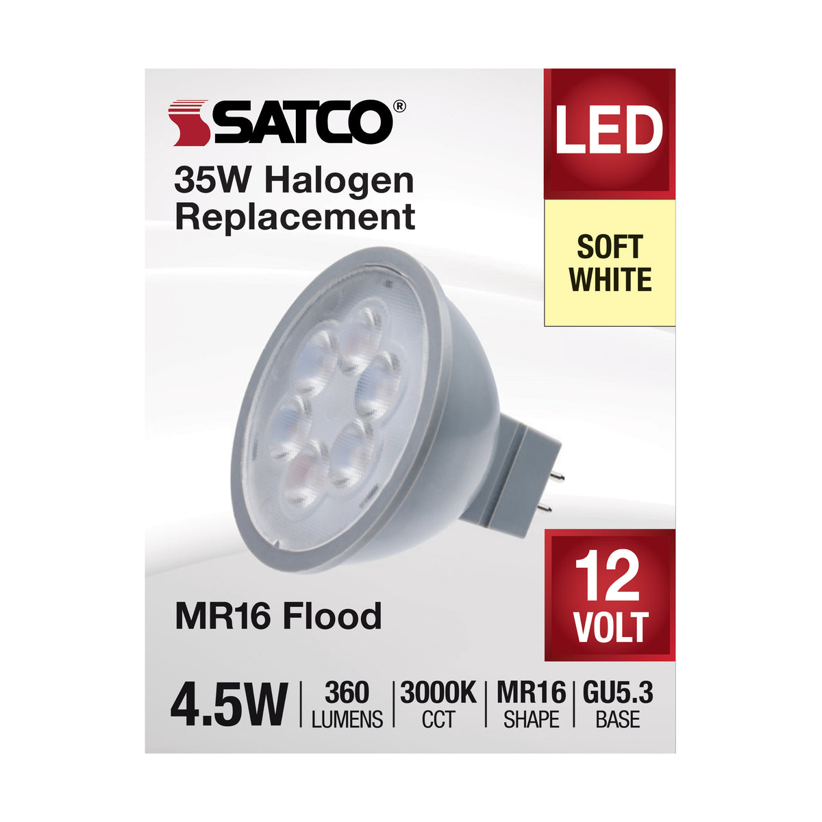 4.5 Watt MR16 LED - Silver Finish - 3000K - GU5.3 Base - 360 Lumens - 12 Volt