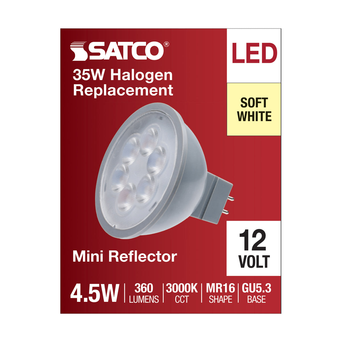 4.5 Watt MR16 LED - Silver Finish - 3000K - GU5.3 Base - 360 Lumens - 12 Volt