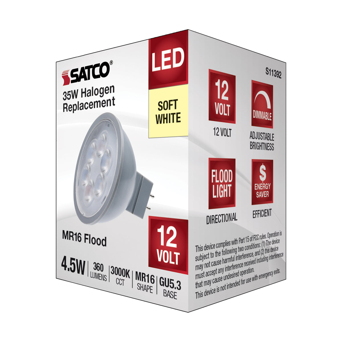 4.5 Watt MR16 LED - Silver Finish - 3000K - GU5.3 Base - 360 Lumens - 12 Volt