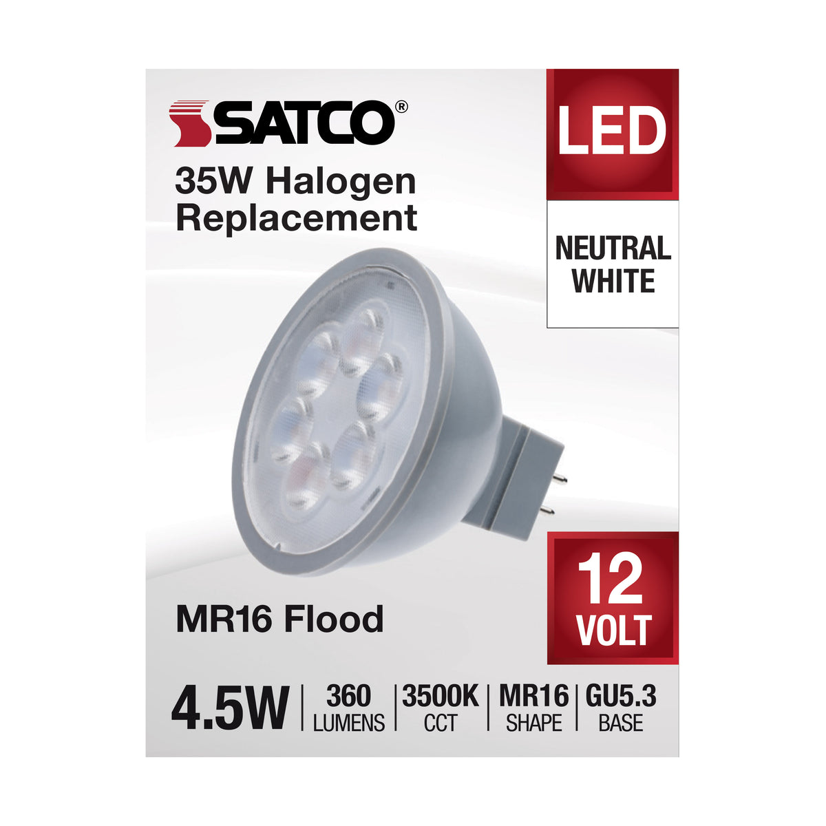 4.5 Watt MR16 LED - Silver Finish - 3500K - GU5.3 Base - 360 Lumens - 12 Volt