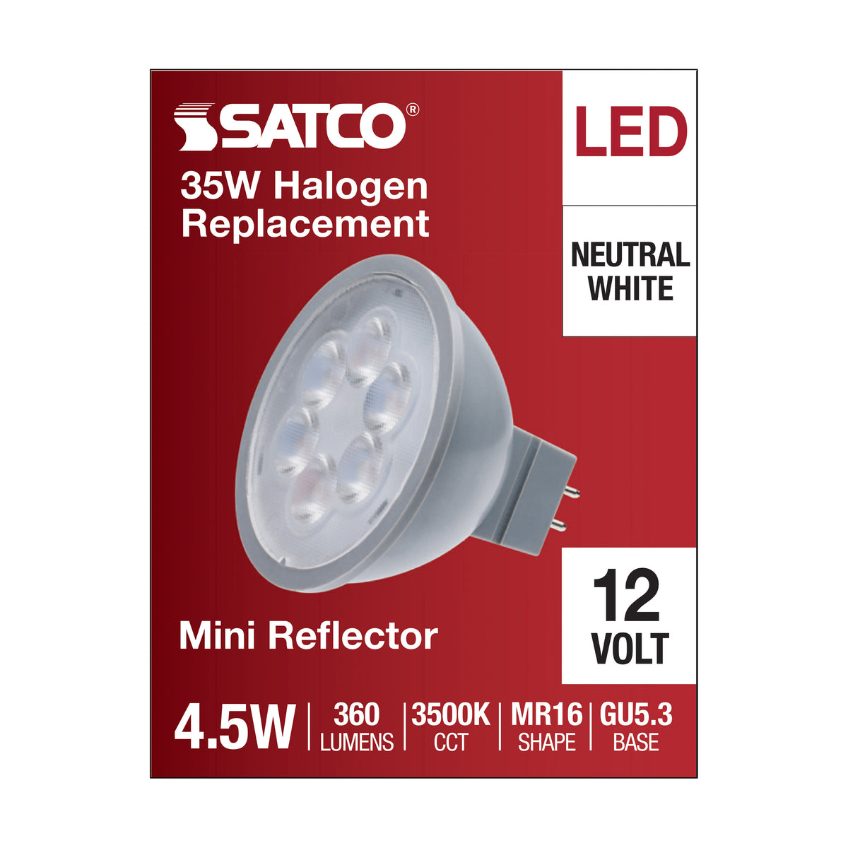 4.5 Watt MR16 LED - Silver Finish - 3500K - GU5.3 Base - 360 Lumens - 12 Volt
