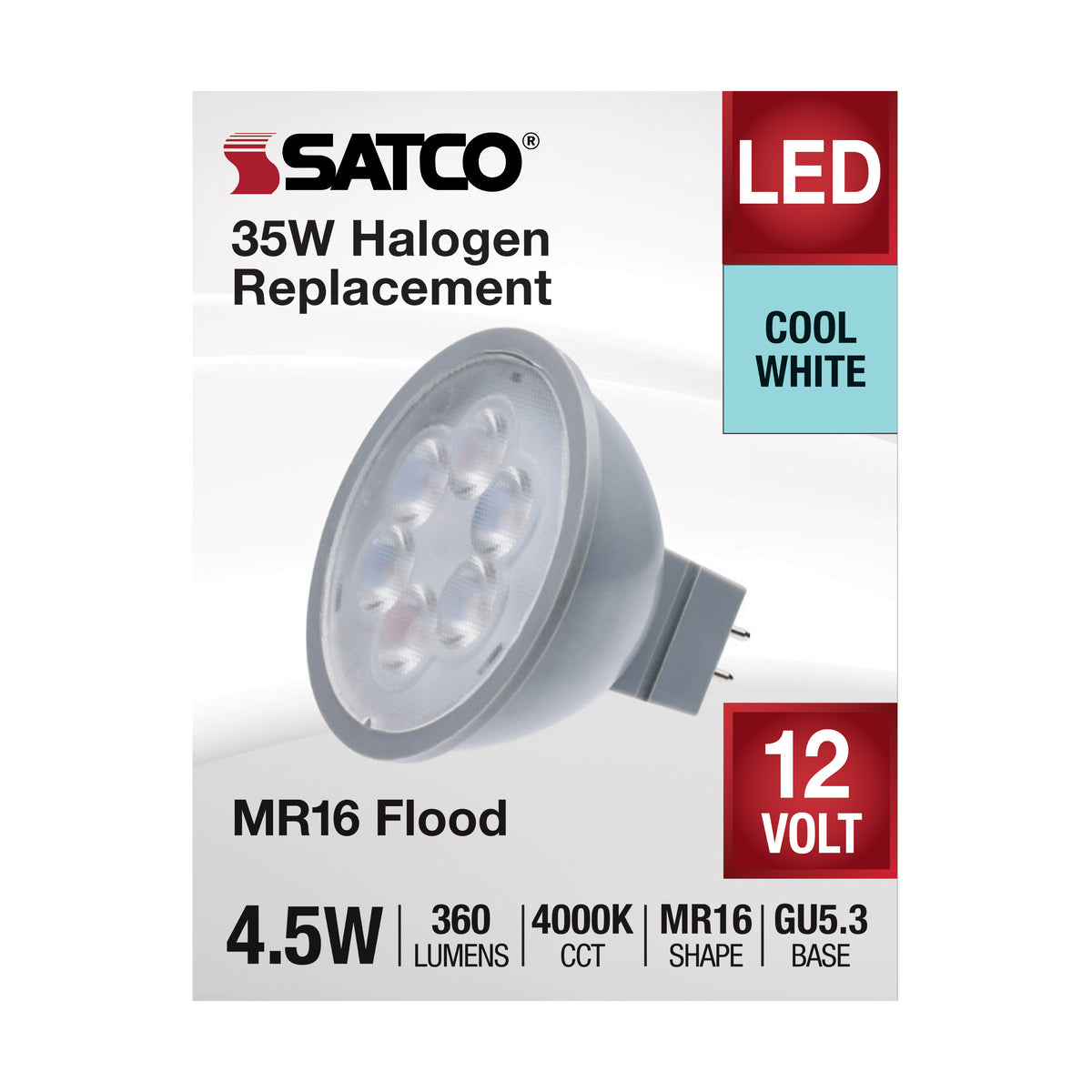 4.5 Watt MR16 LED - Silver Finish - 4000K - GU5.3 Base - 360 Lumens - 12 Volt
