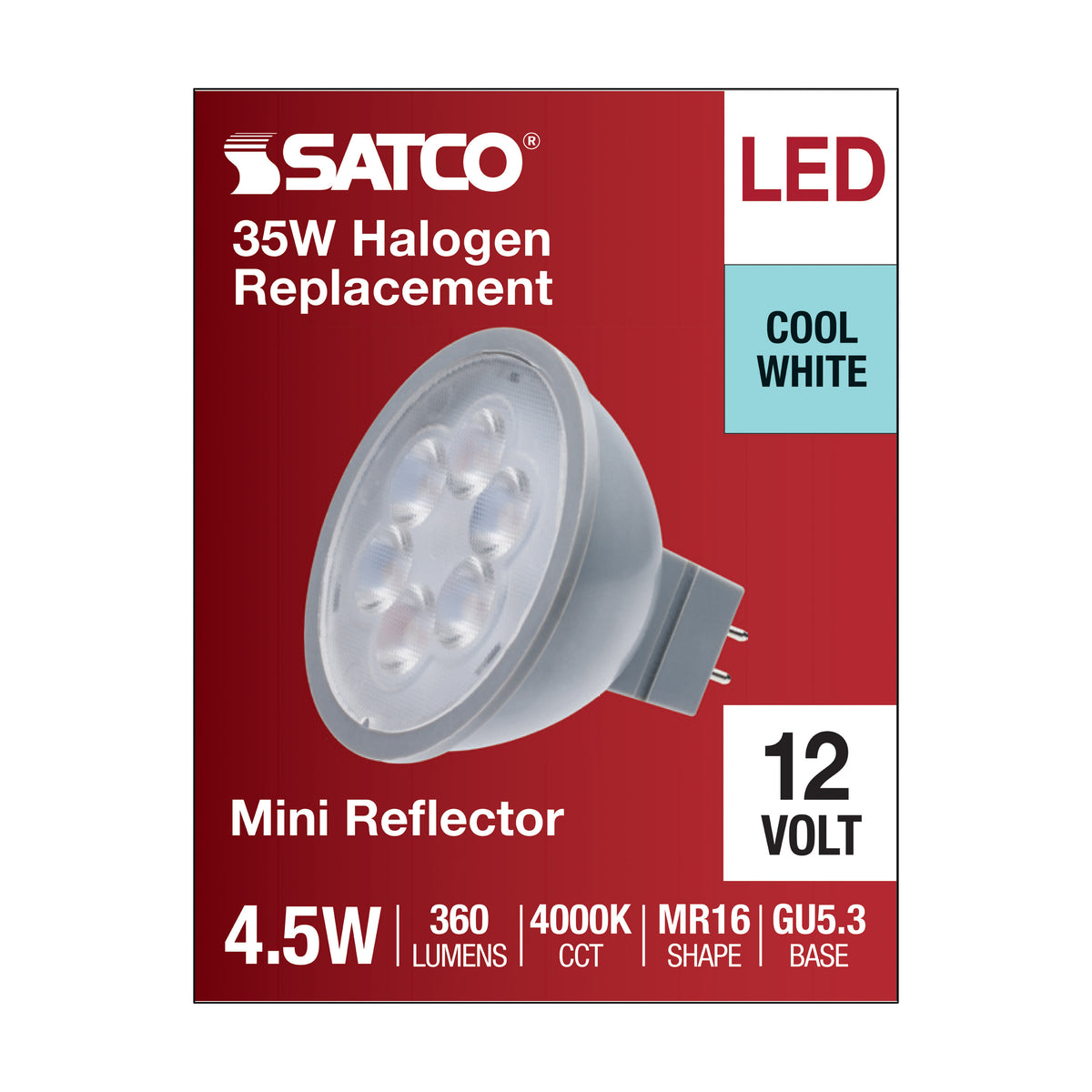 4.5 Watt MR16 LED - Silver Finish - 4000K - GU5.3 Base - 360 Lumens - 12 Volt