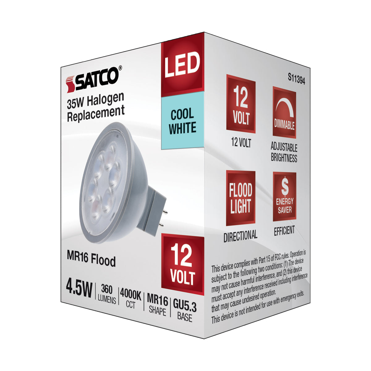 4.5 Watt MR16 LED - Silver Finish - 4000K - GU5.3 Base - 360 Lumens - 12 Volt