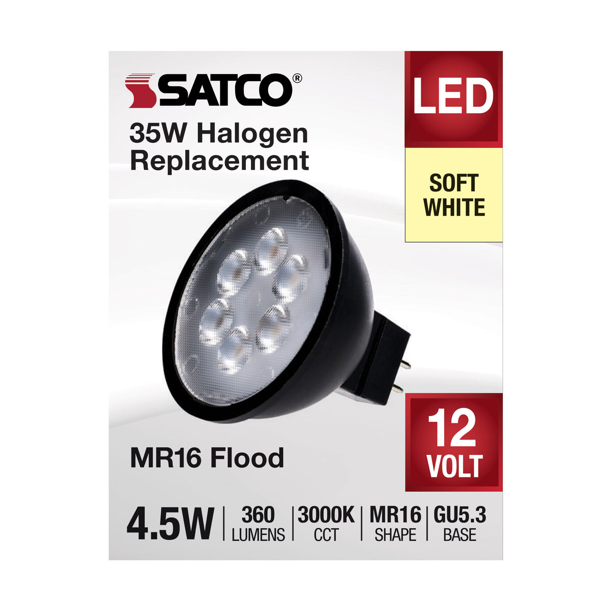 4.5 Watt MR16 LED - Black Finish - 3000K - GU5.3 Base - 360 Lumens - 12 Volt