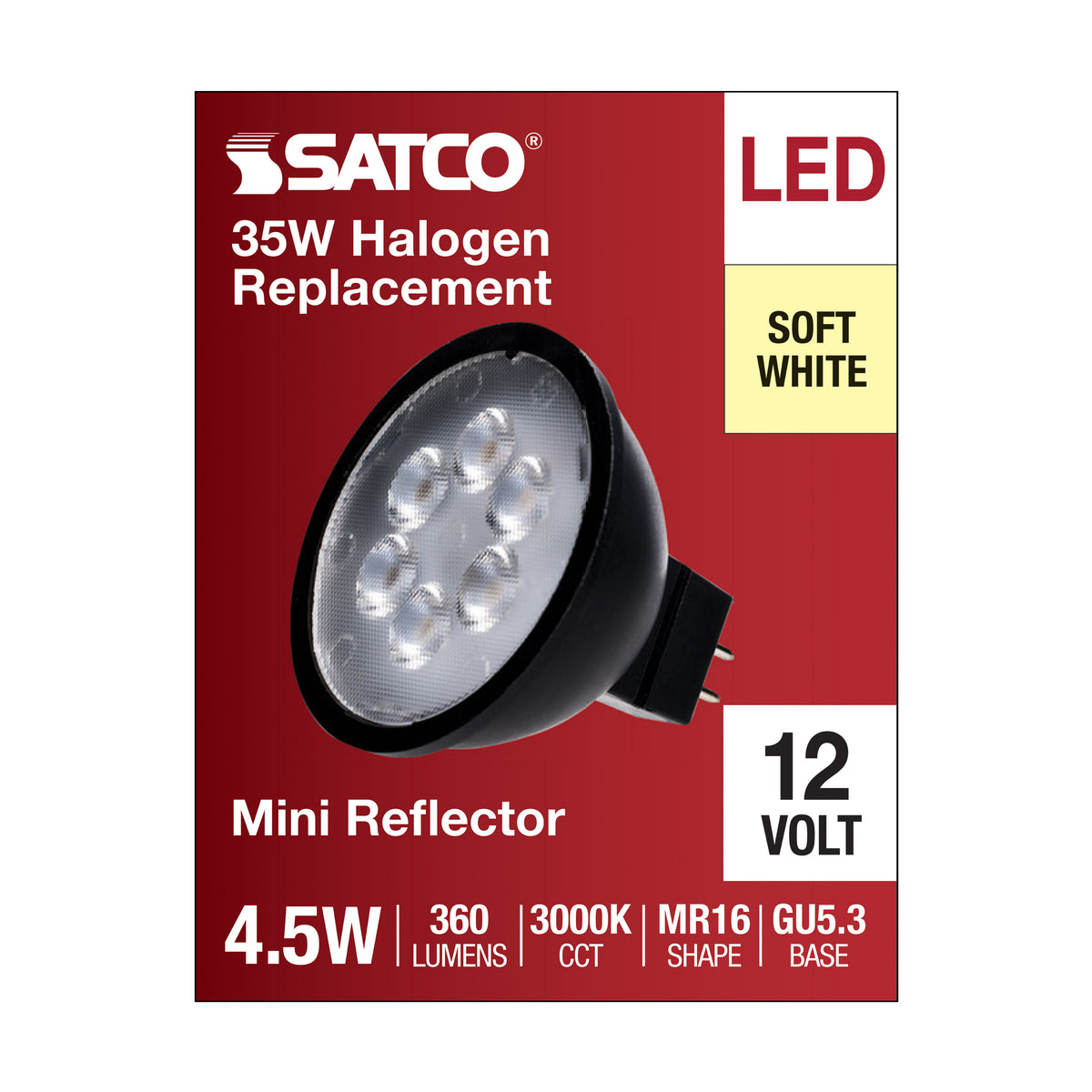4.5 Watt MR16 LED - Black Finish - 3000K - GU5.3 Base - 360 Lumens - 12 Volt