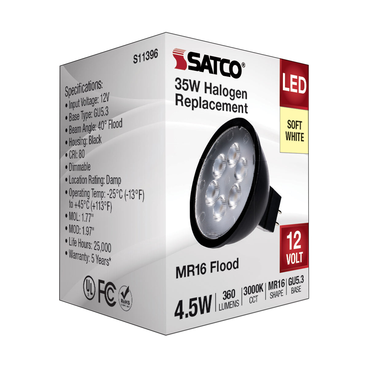 4.5 Watt MR16 LED - Black Finish - 3000K - GU5.3 Base - 360 Lumens - 12 Volt