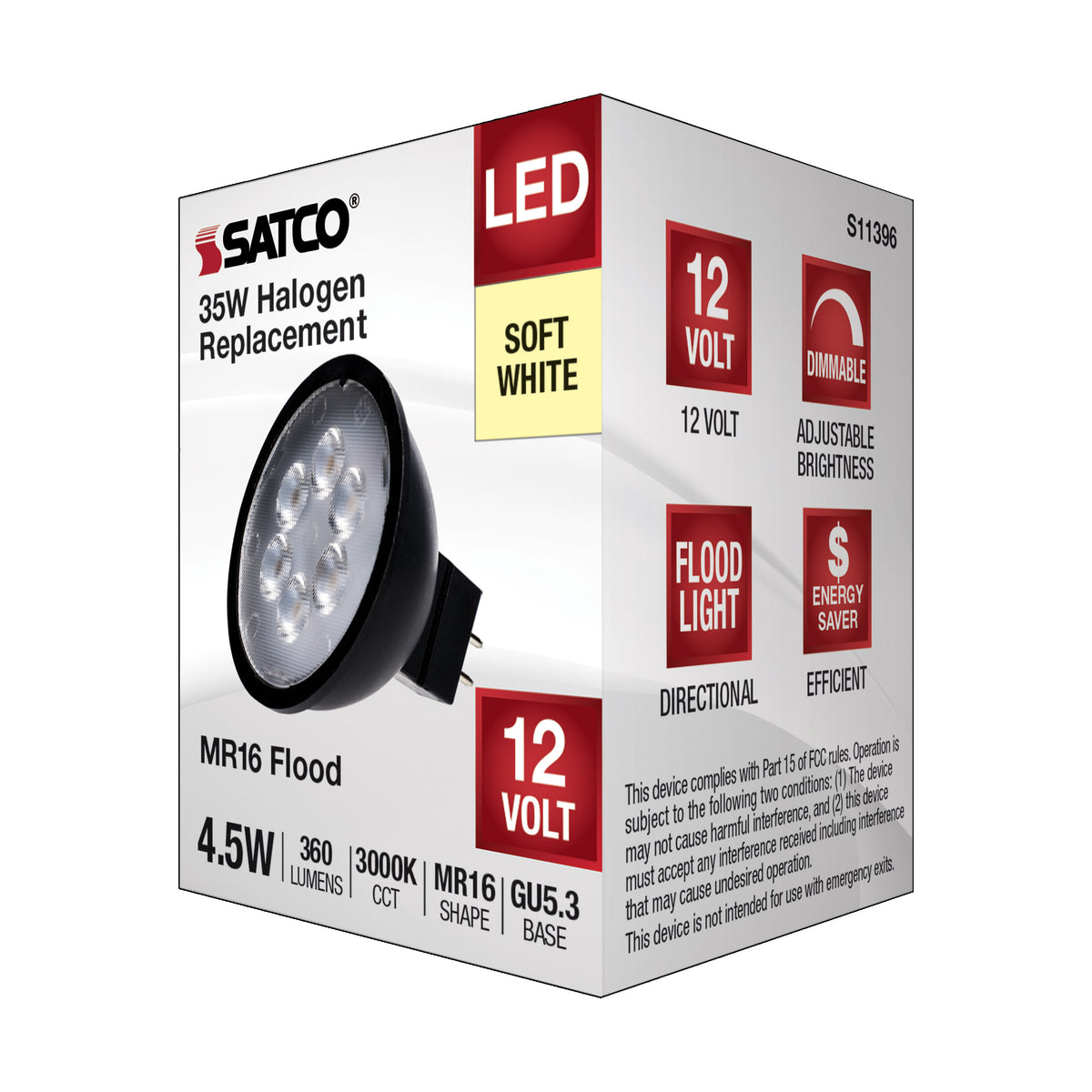 4.5 Watt MR16 LED - Black Finish - 3000K - GU5.3 Base - 360 Lumens - 12 Volt