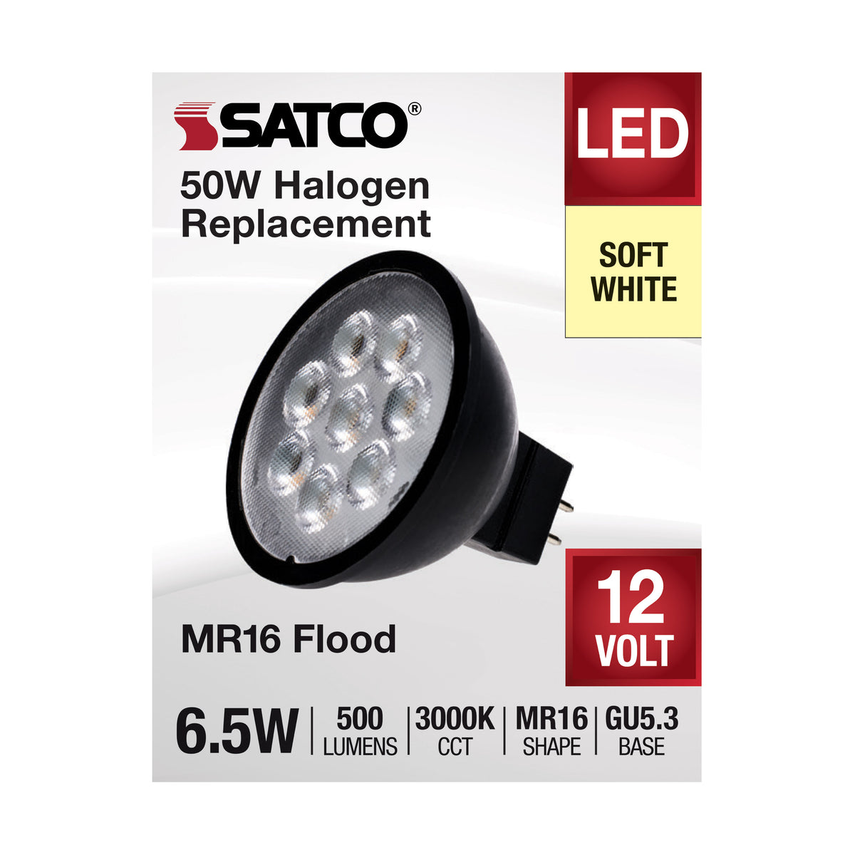 6.5 Watt MR16 LED - Black Finish - 3000K - GU5.3 Base - 500 Lumens - 12 Volt
