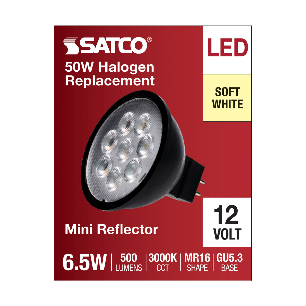 6.5 Watt MR16 LED - Black Finish - 3000K - GU5.3 Base - 500 Lumens - 12 Volt