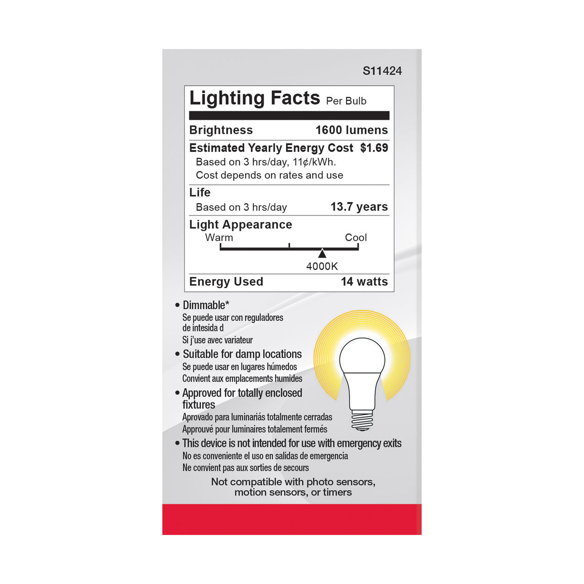 14 Watt A19 LED - 4000K - Dimmable - Medium base - 230 deg. Beam Angle - 4-pack