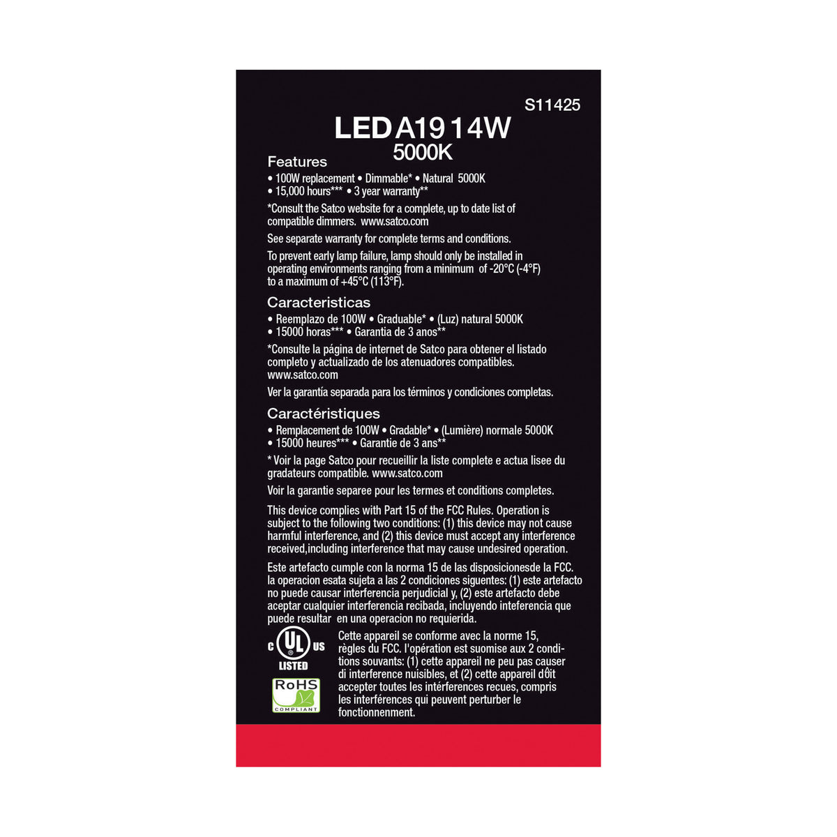 14 Watt A19 LED - 5000K - Dimmable - Medium base - 230 deg. Beam Angle - 4-pack