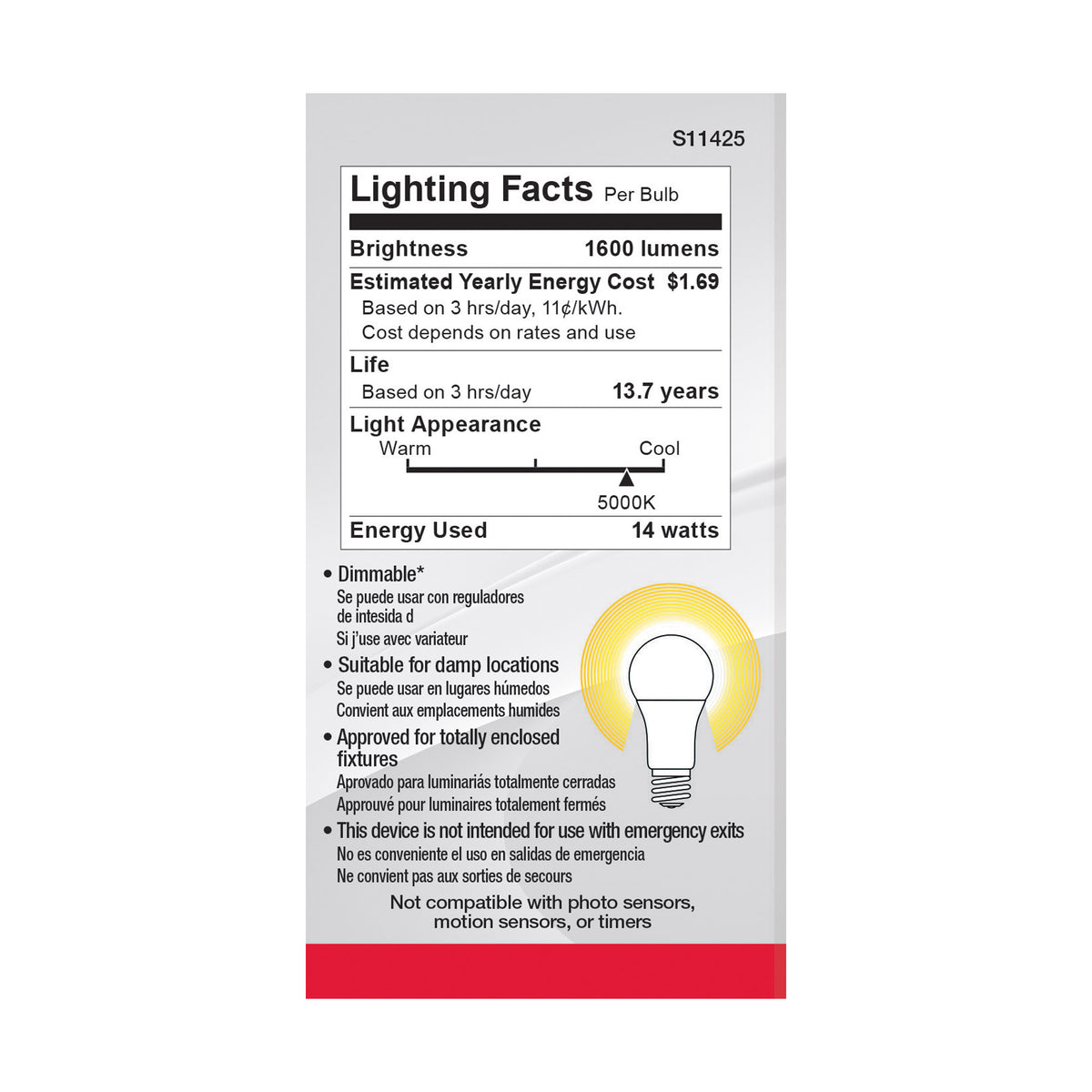 14 Watt A19 LED - 5000K - Dimmable - Medium base - 230 deg. Beam Angle - 4-pack