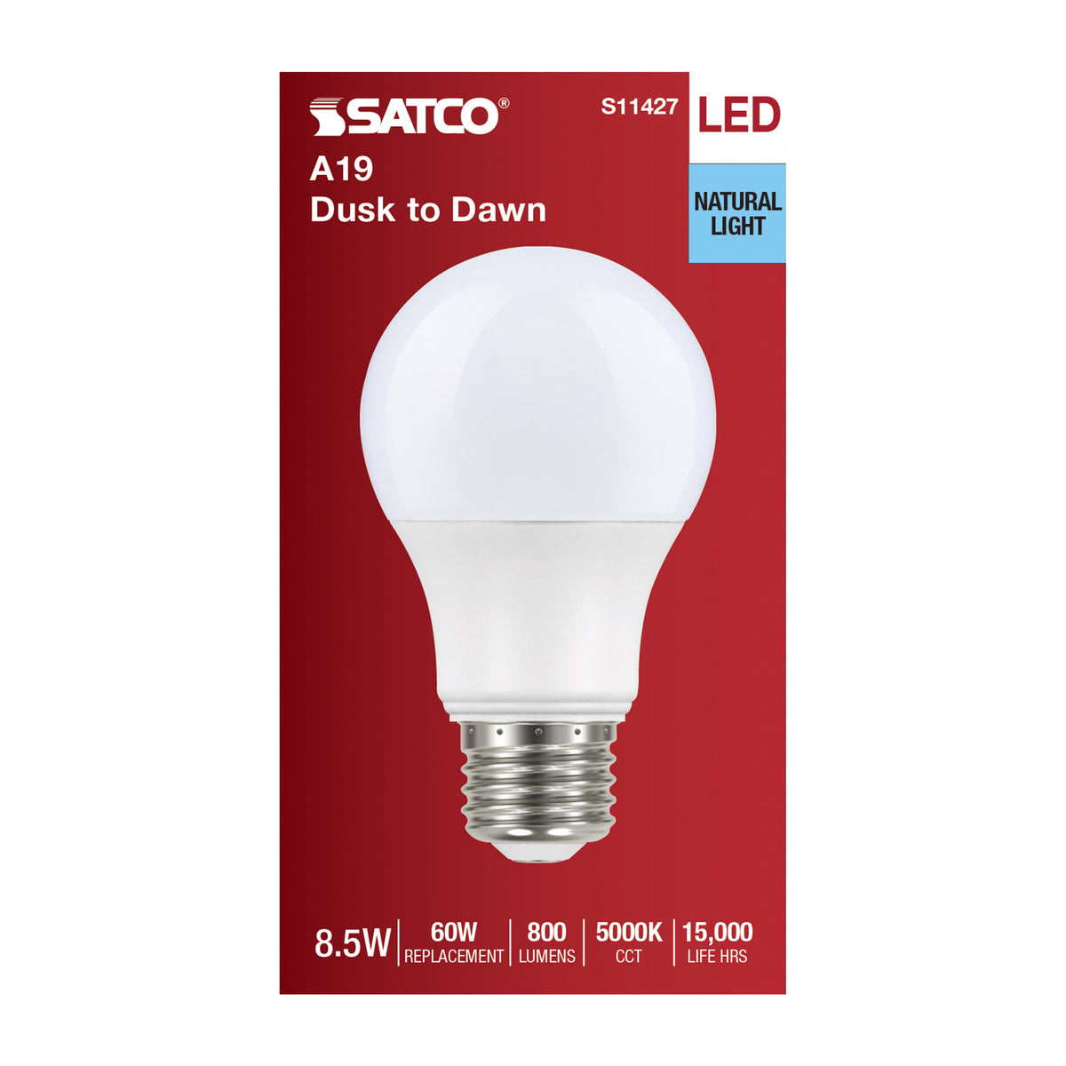 8.5 Watt - A19 LED - Dusk to Dawn With PhotoCell - 5000K - Medium base - 200 deg. Beam Angle - 120 Volt