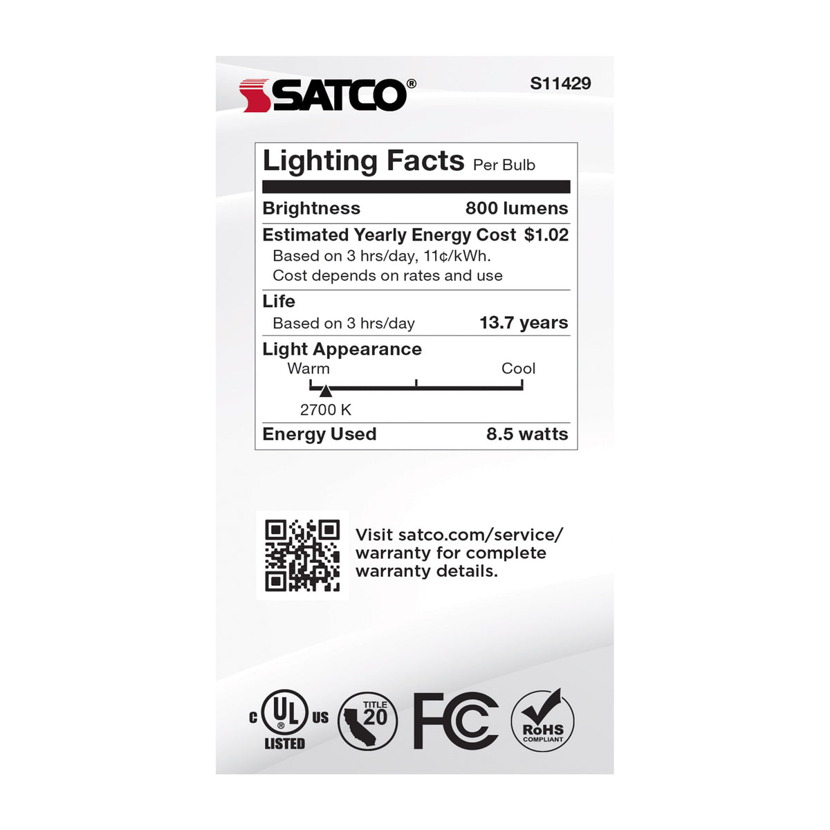 8.5 Watt - A19 LED - Dusk to Dawn - 2700K - 90CRI - Medium base - 200 deg. Beam Angle - 120 Volt