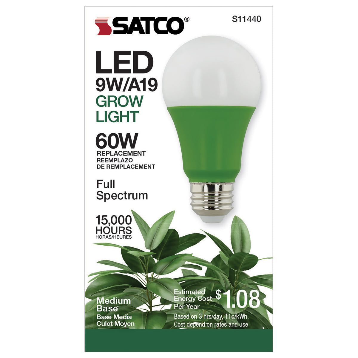 9 Watt - A19 LED - Full Spectrum Plant Grow Lamp - Medium Base - 120 Volt