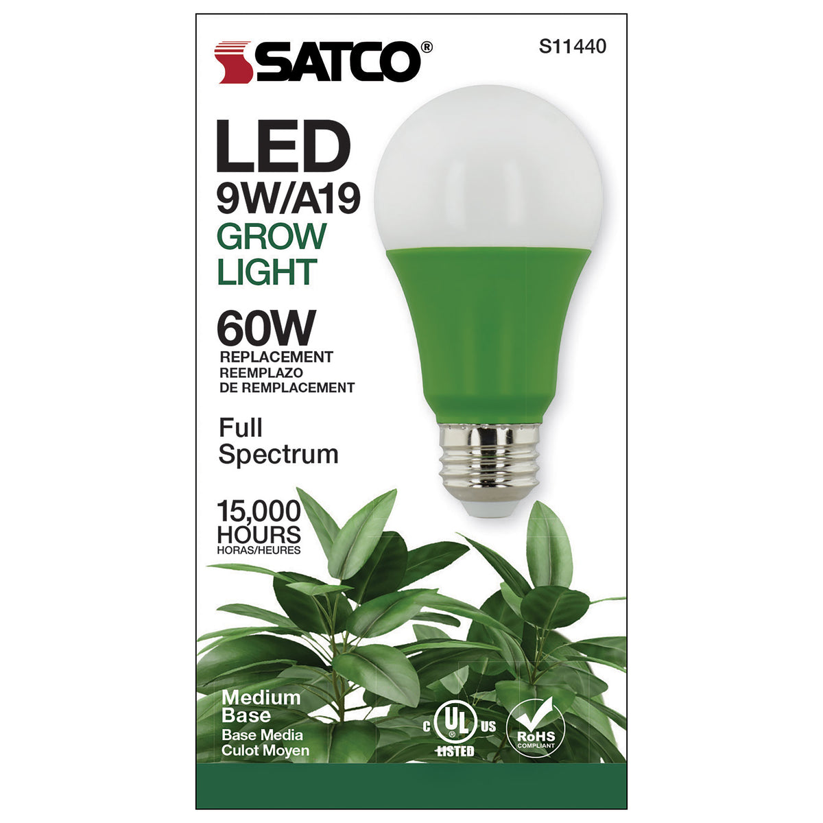9 Watt - A19 LED - Full Spectrum Plant Grow Lamp - Medium Base - 120 Volt