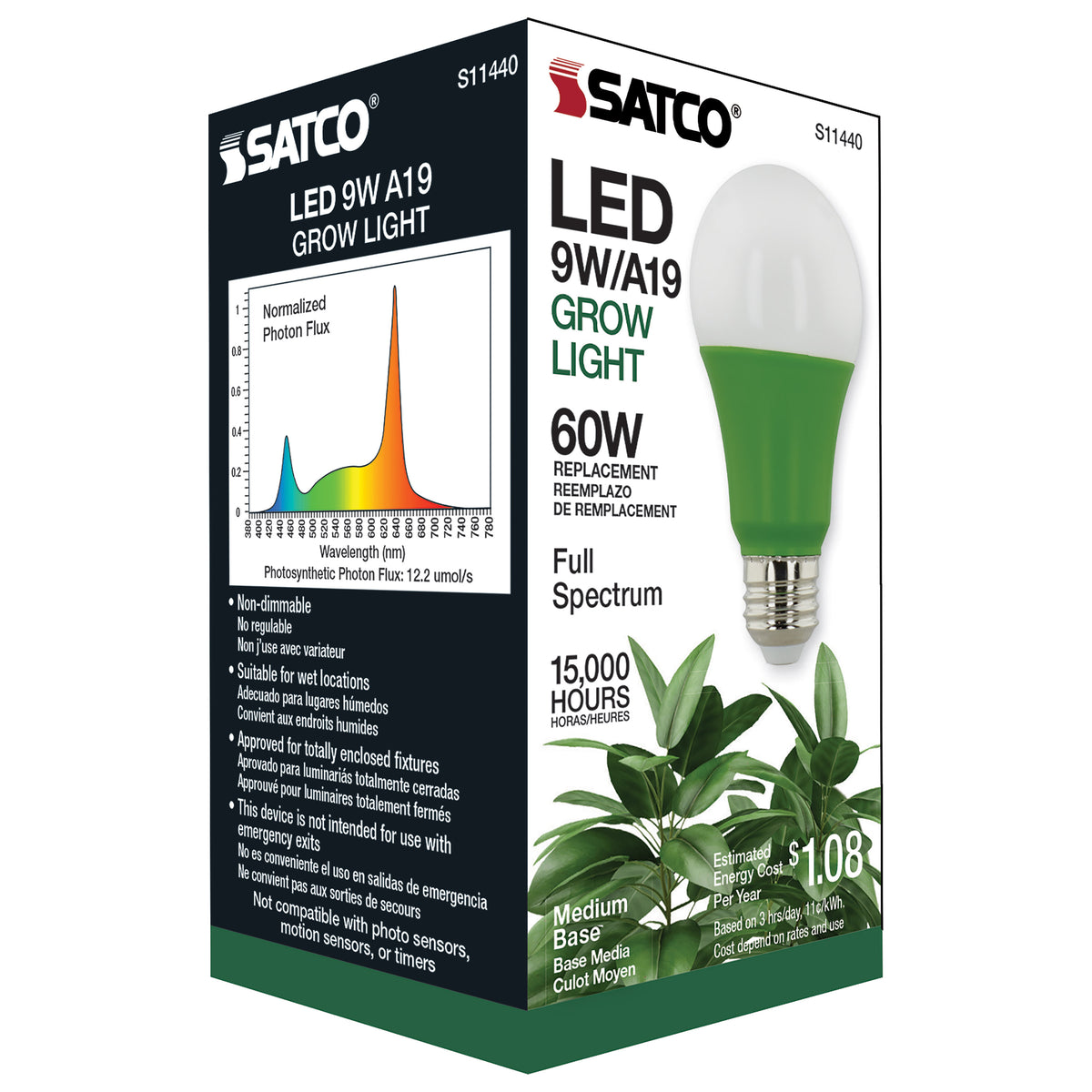 9 Watt - A19 LED - Full Spectrum Plant Grow Lamp - Medium Base - 120 Volt