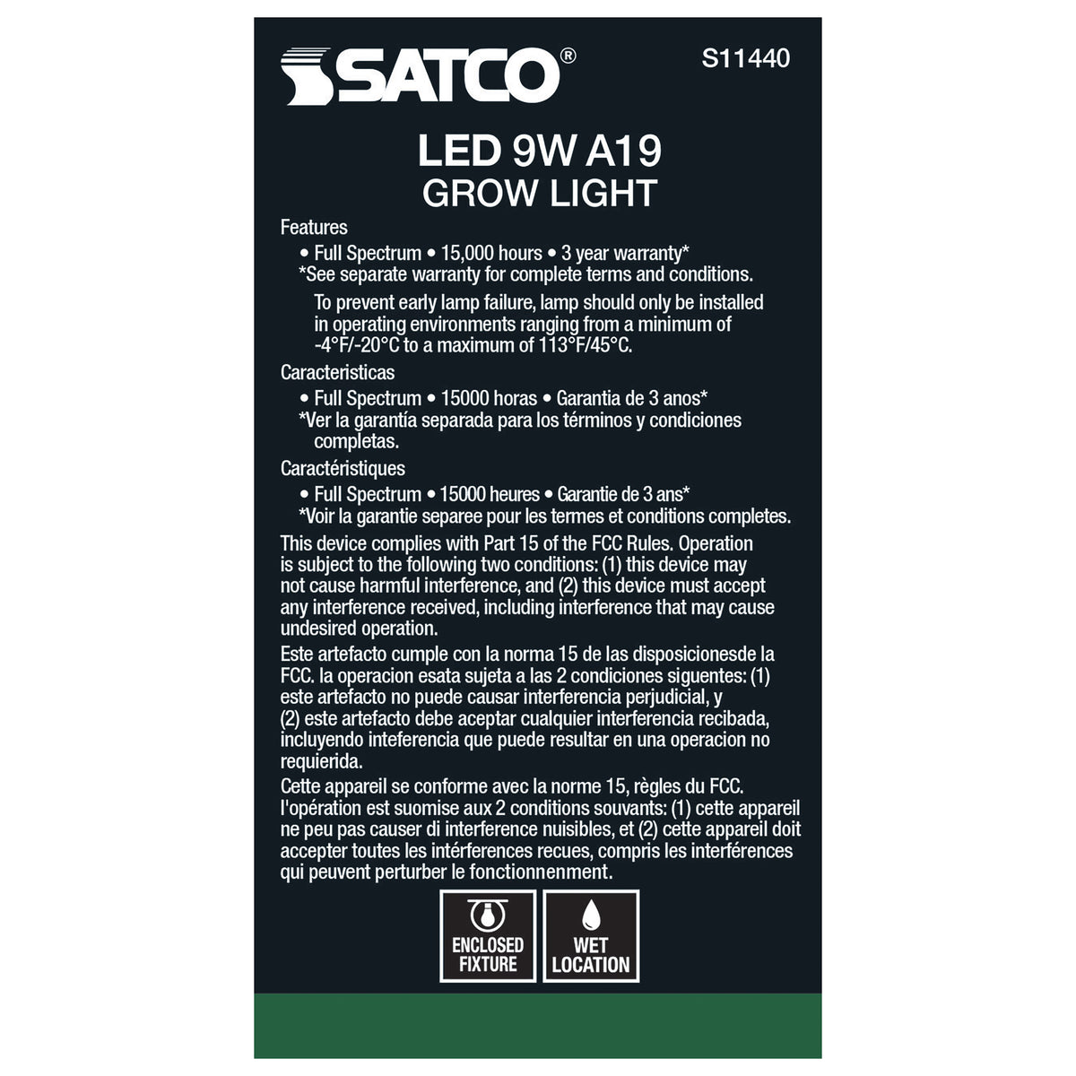 9 Watt - A19 LED - Full Spectrum Plant Grow Lamp - Medium Base - 120 Volt