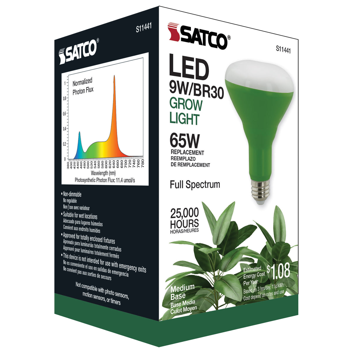 9 Watt - BR30 LED - Full Spectrum Plant Grow Lamp - Medium Base - 120 Volt