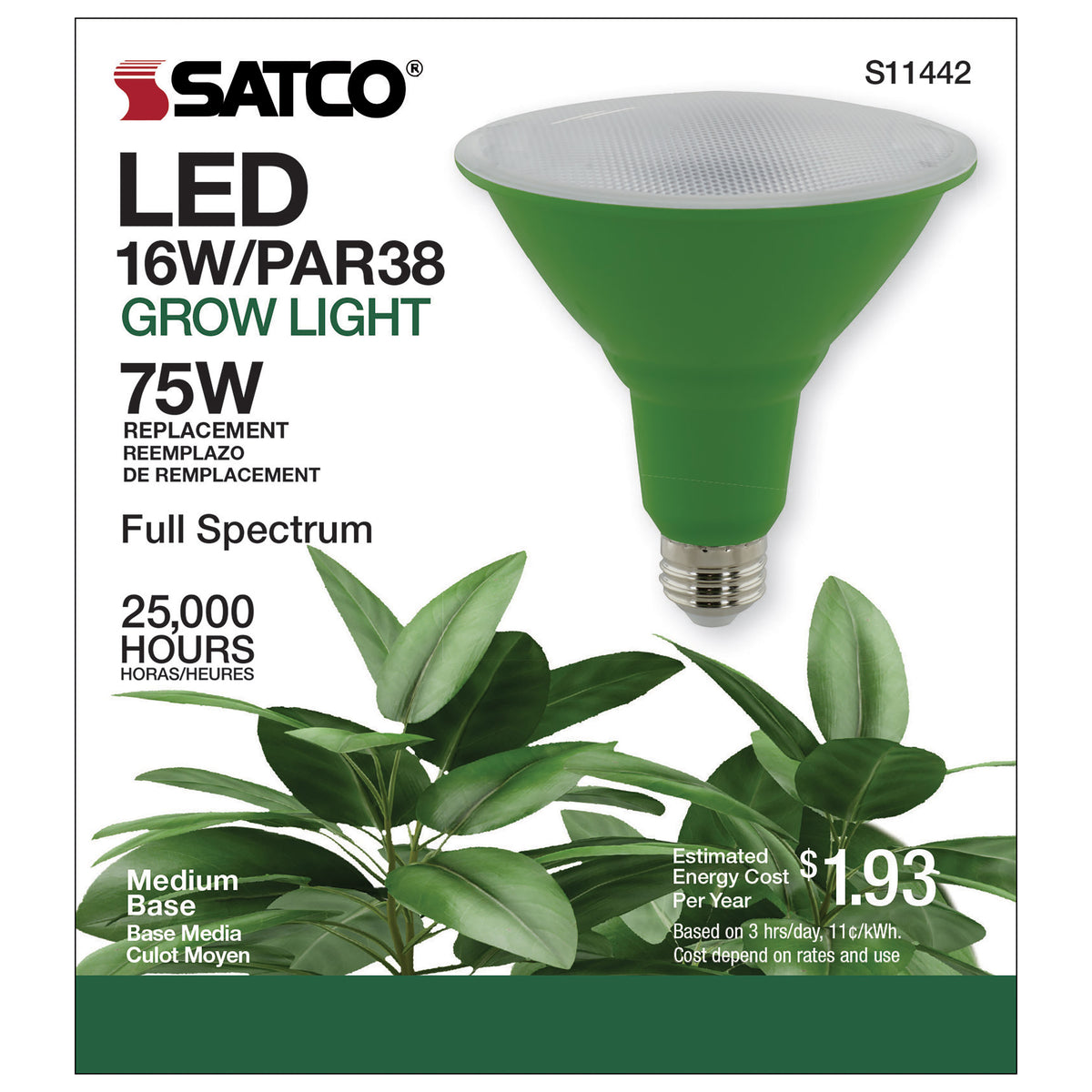 16 Watt - PAR38 LED - Full Spectrum Plant Grow Lamp - Medium Base - 120 Volt