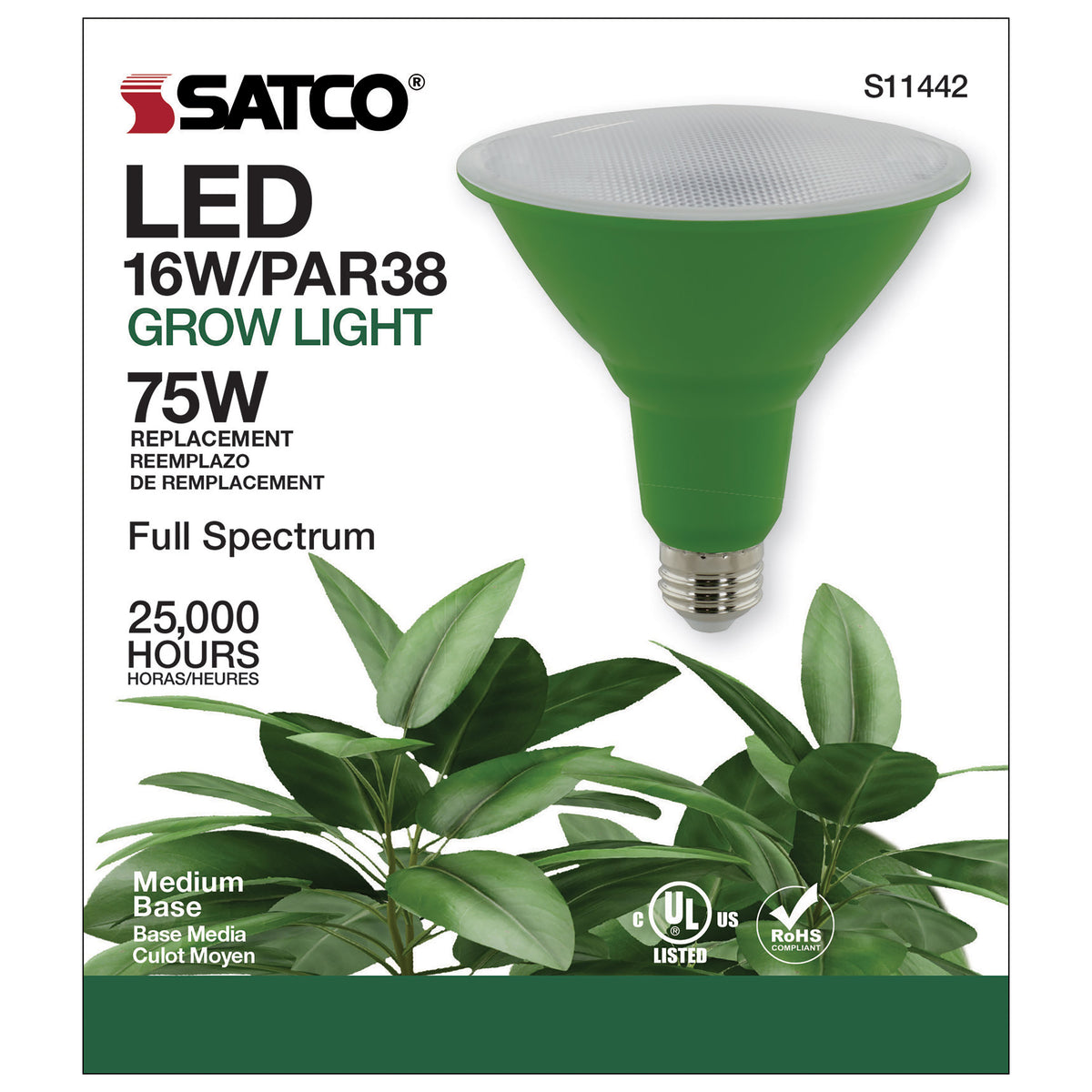 16 Watt - PAR38 LED - Full Spectrum Plant Grow Lamp - Medium Base - 120 Volt